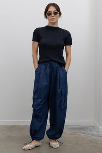 Midnight Mock Neck Pleated Top