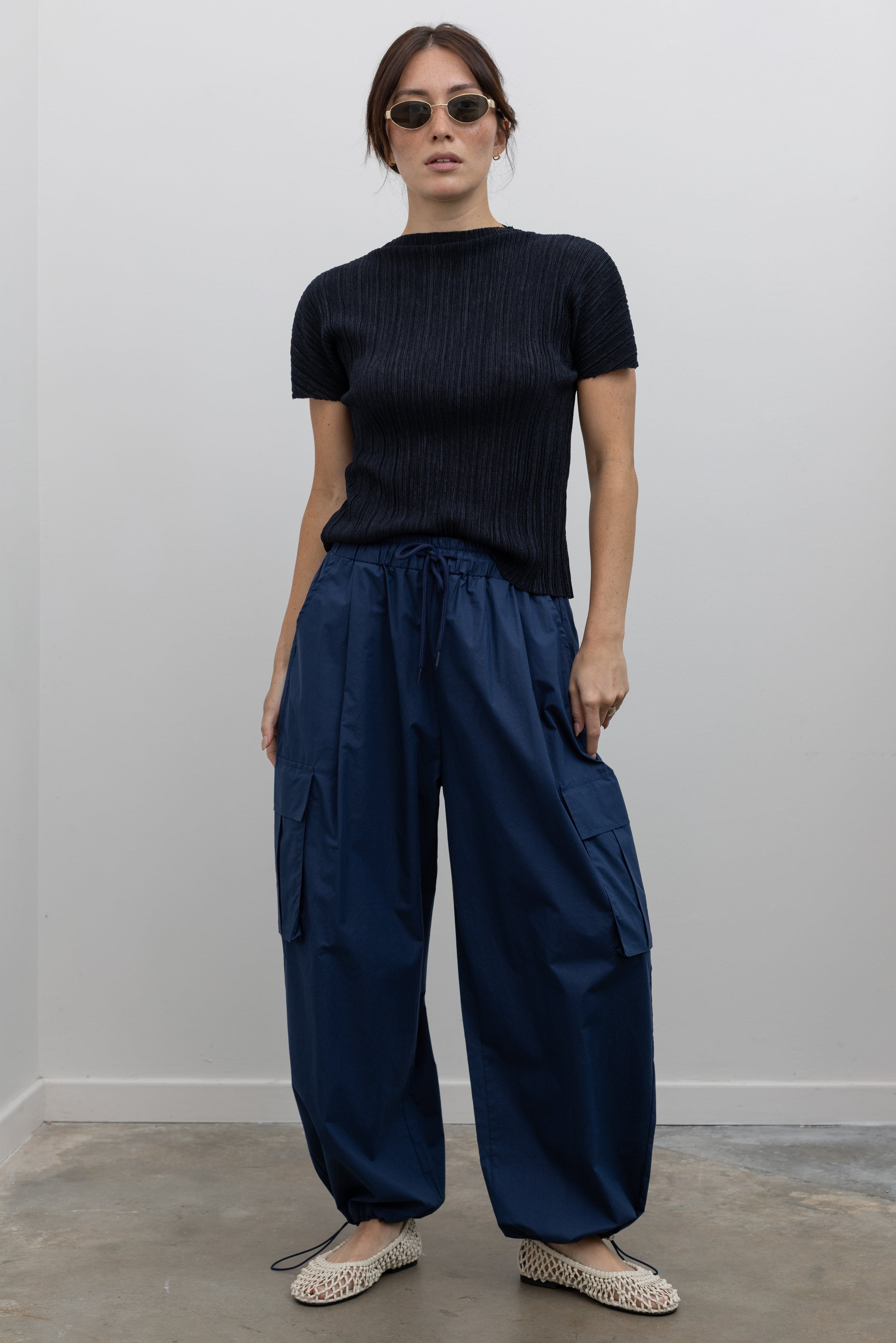 Midnight Mock Neck Pleated Top