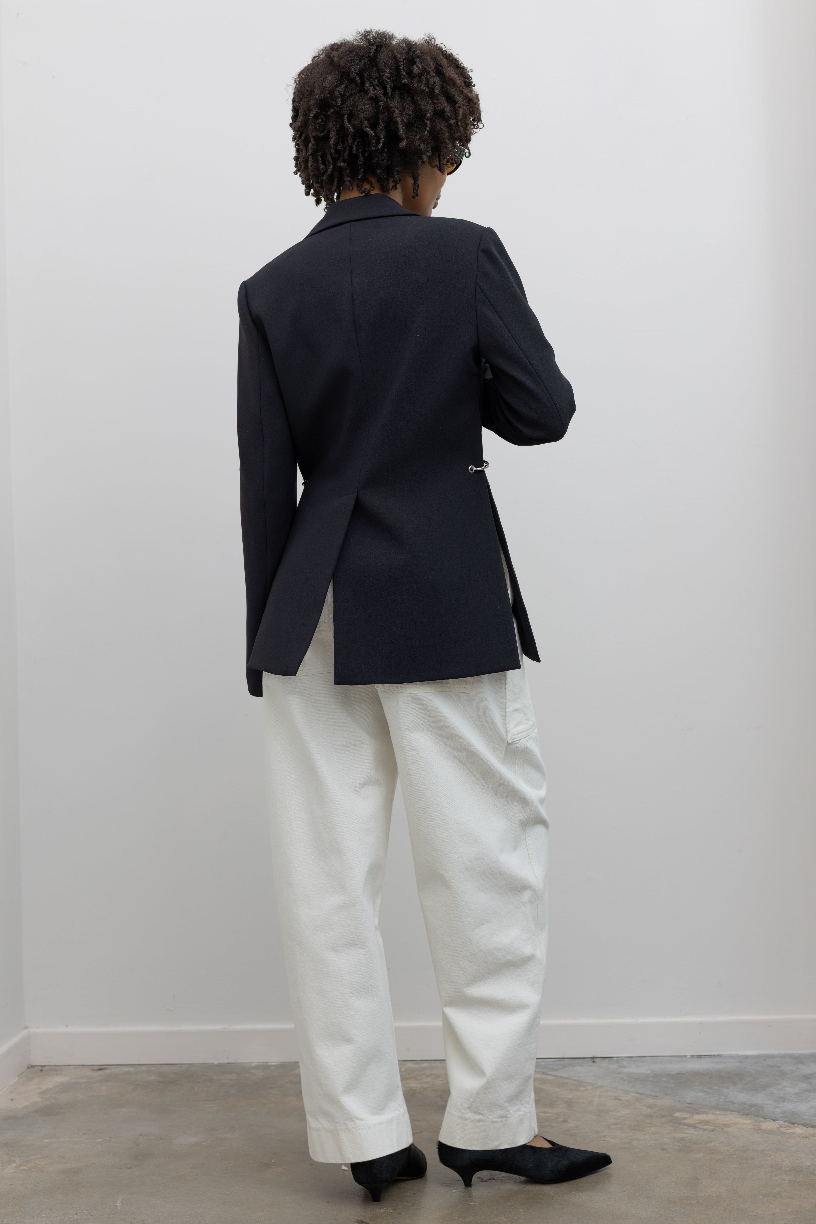 Black Crepe Double Breasted Jacket with Side Slits