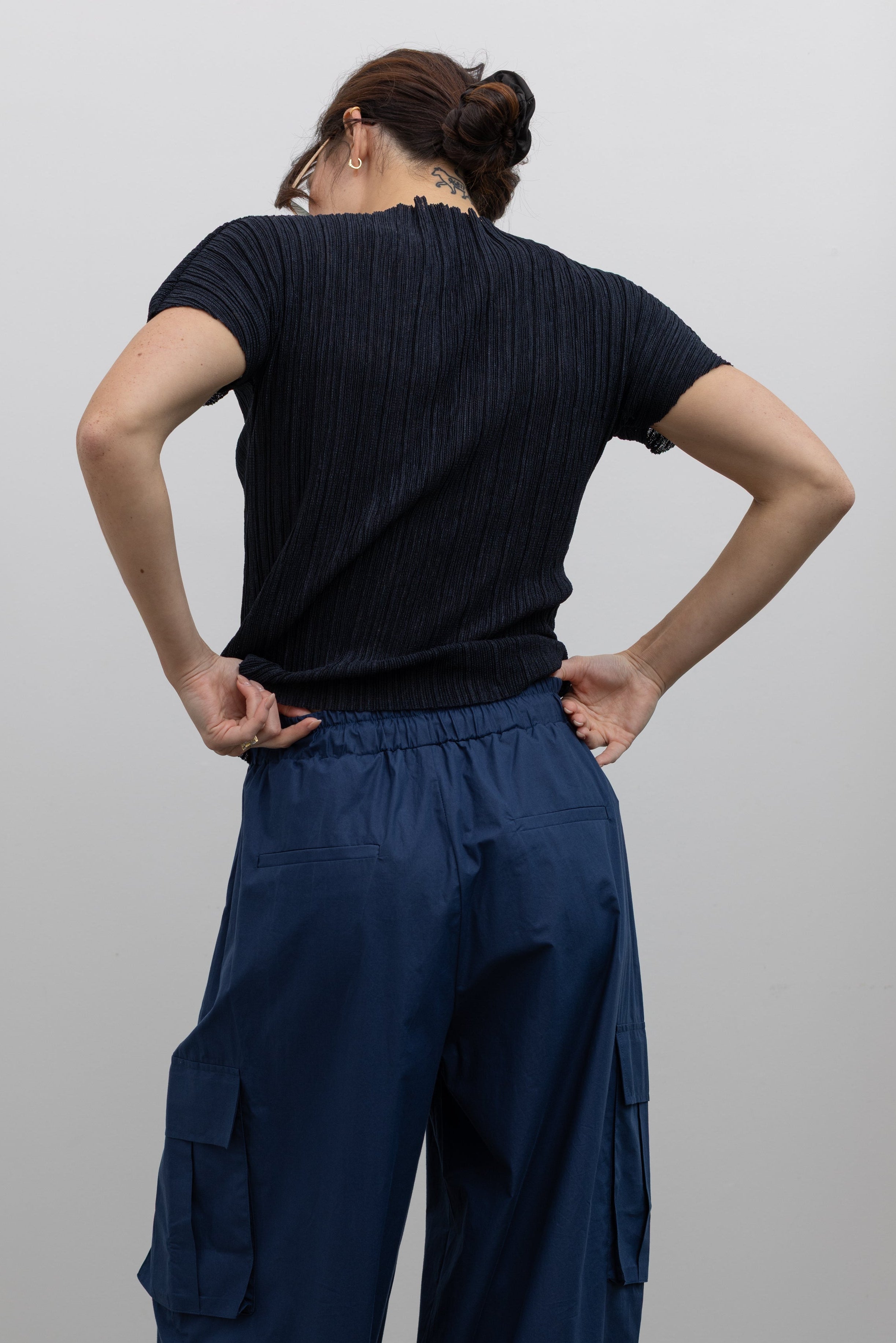 Midnight Mock Neck Pleated Top