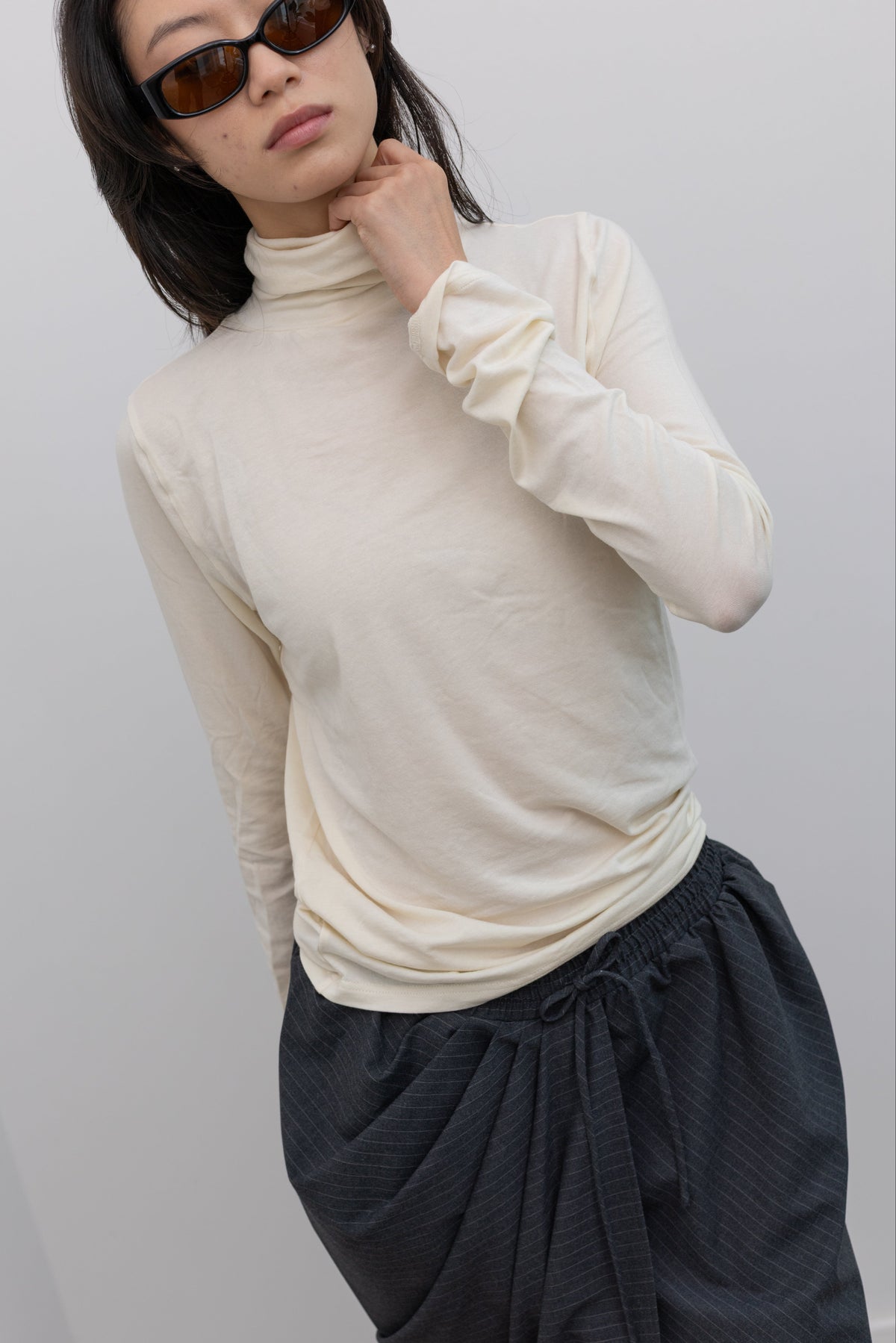 Ivory Roll Neck Jersey Top