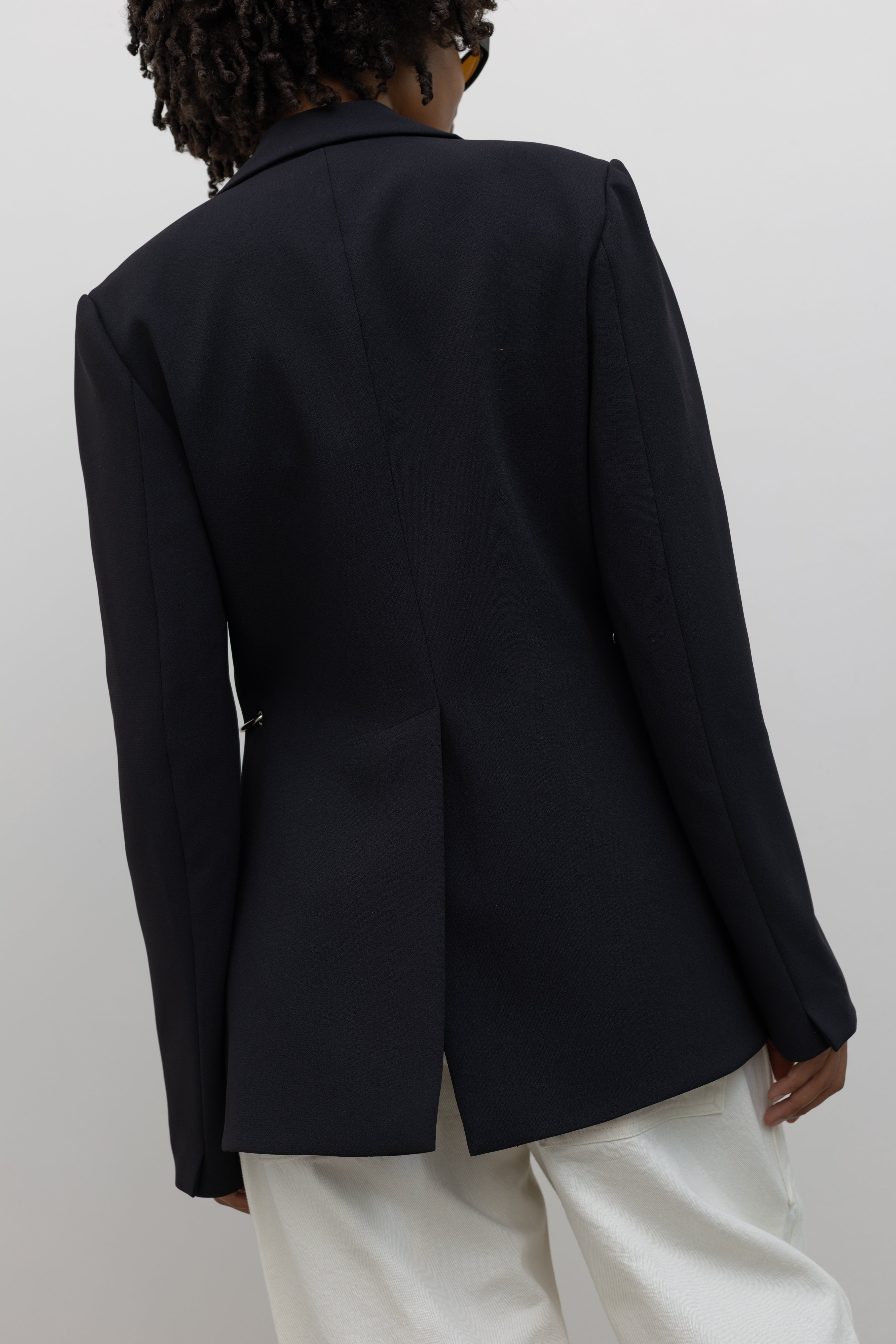 Black Crepe Double Breasted Jacket with Side Slits
