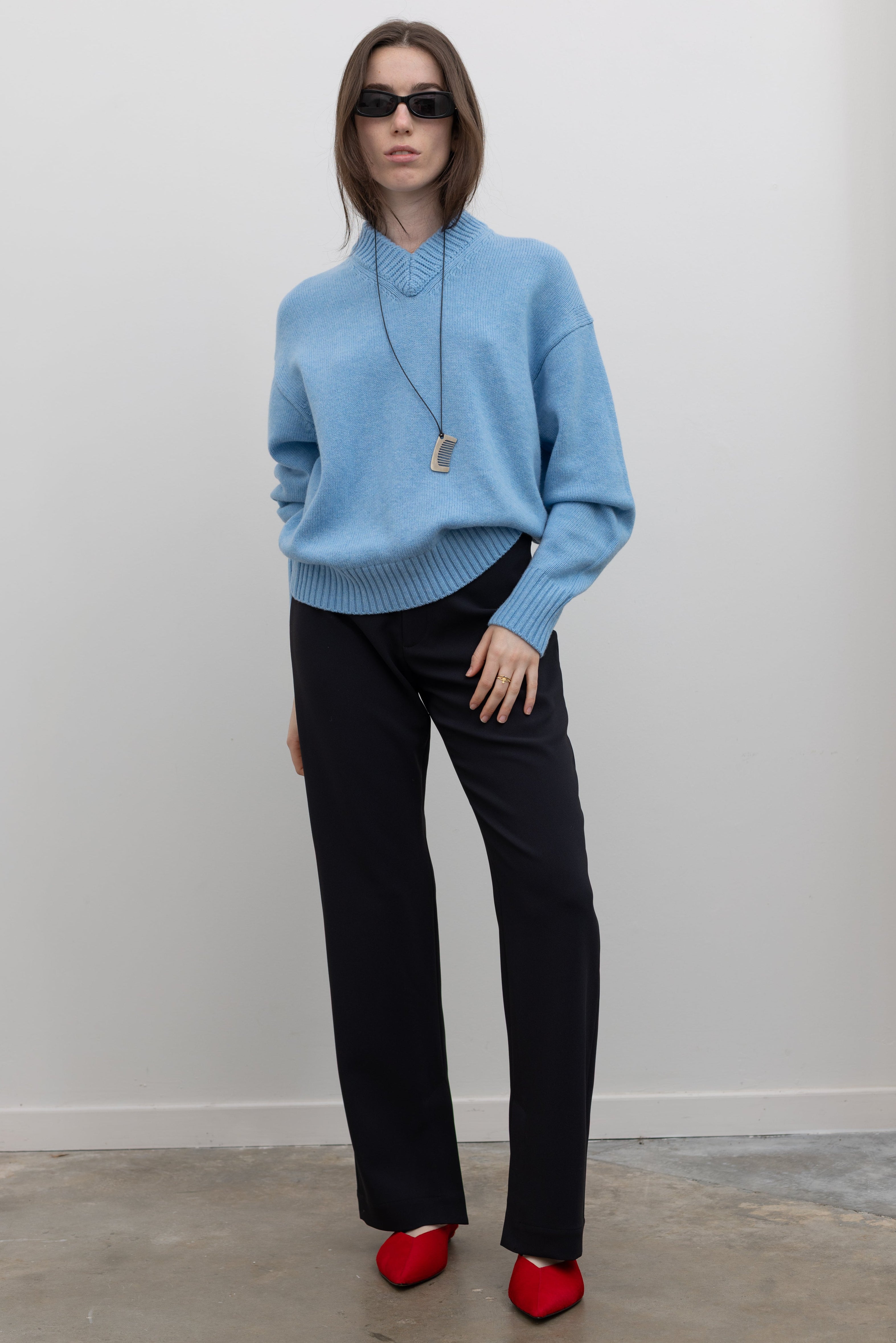 Black Crepe Slit Hem Trouser