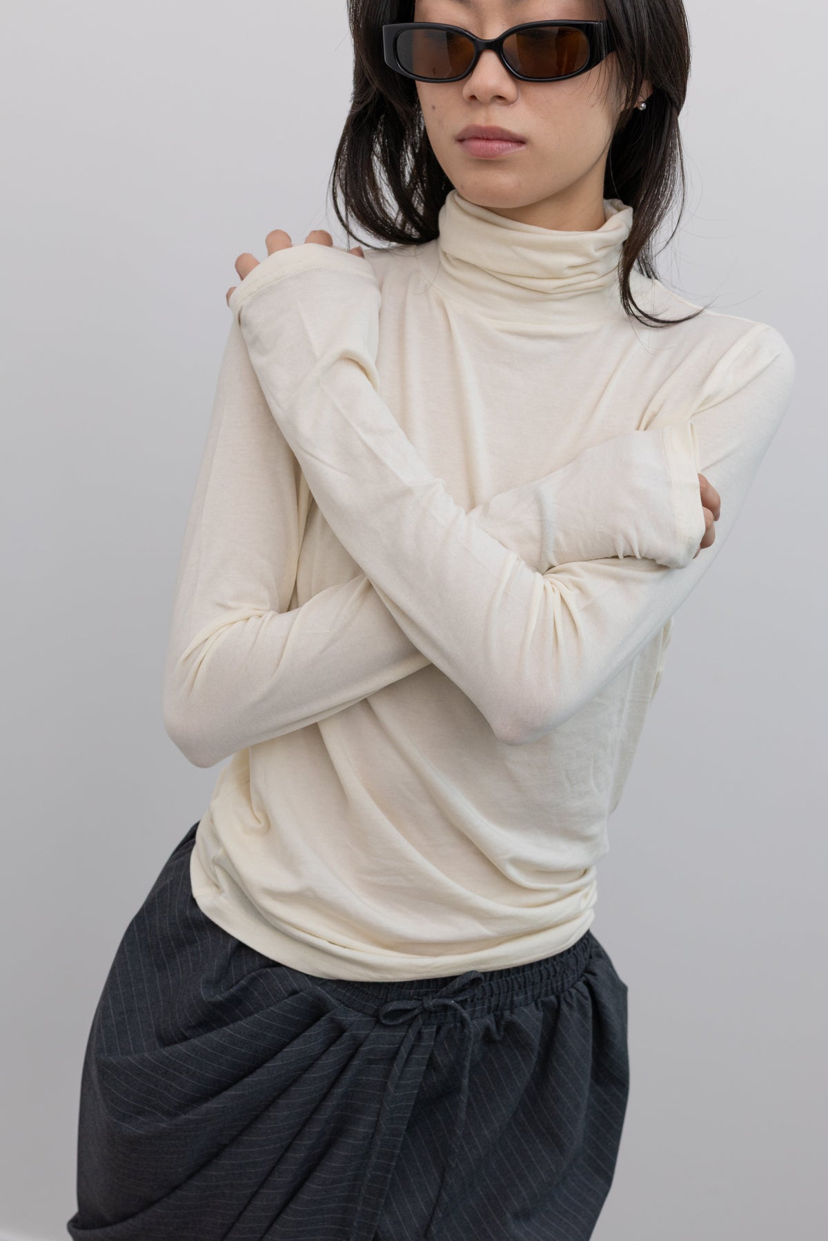 Ivory Roll Neck Jersey Top