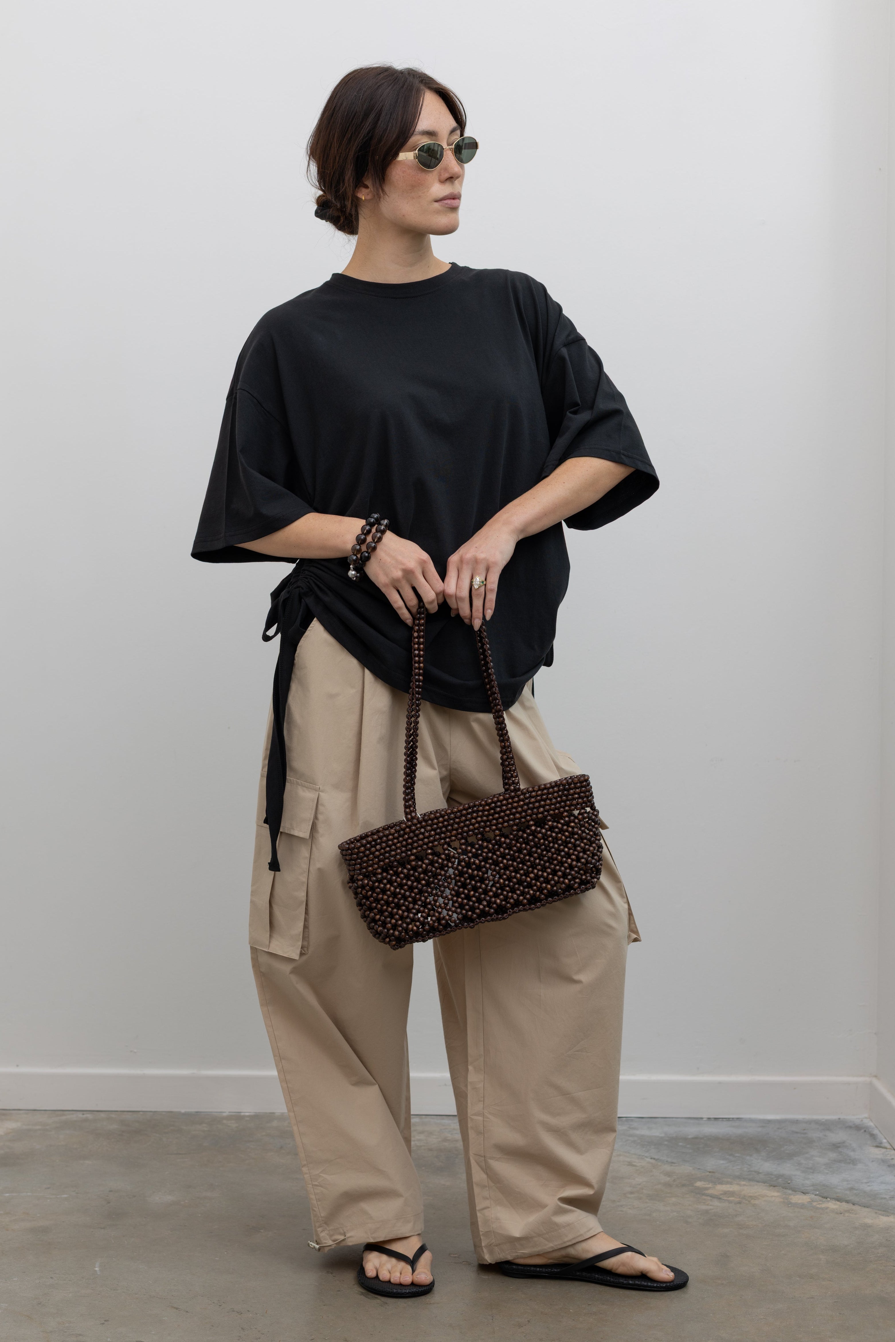 Brown Wooden Beads Mini Bag