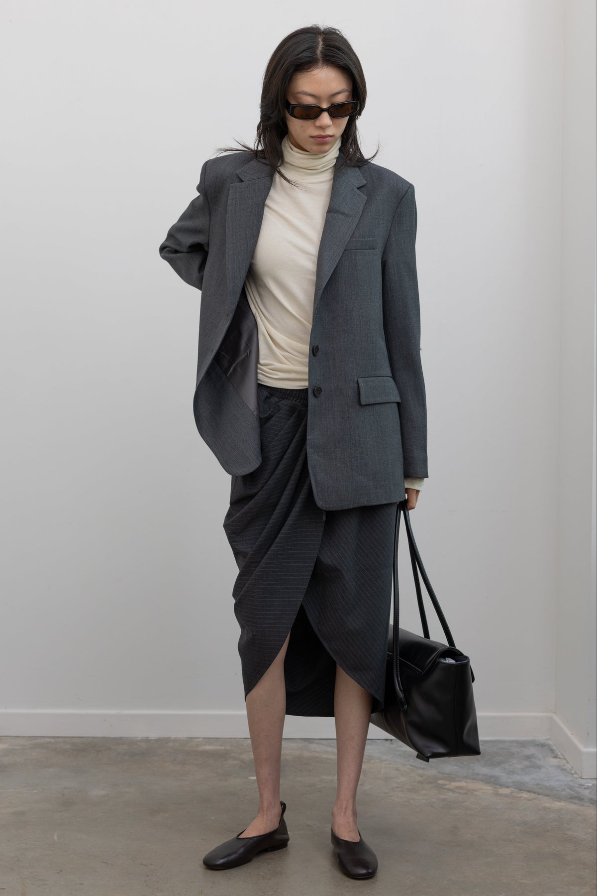Charcoal Asymmetric Draped Skirt