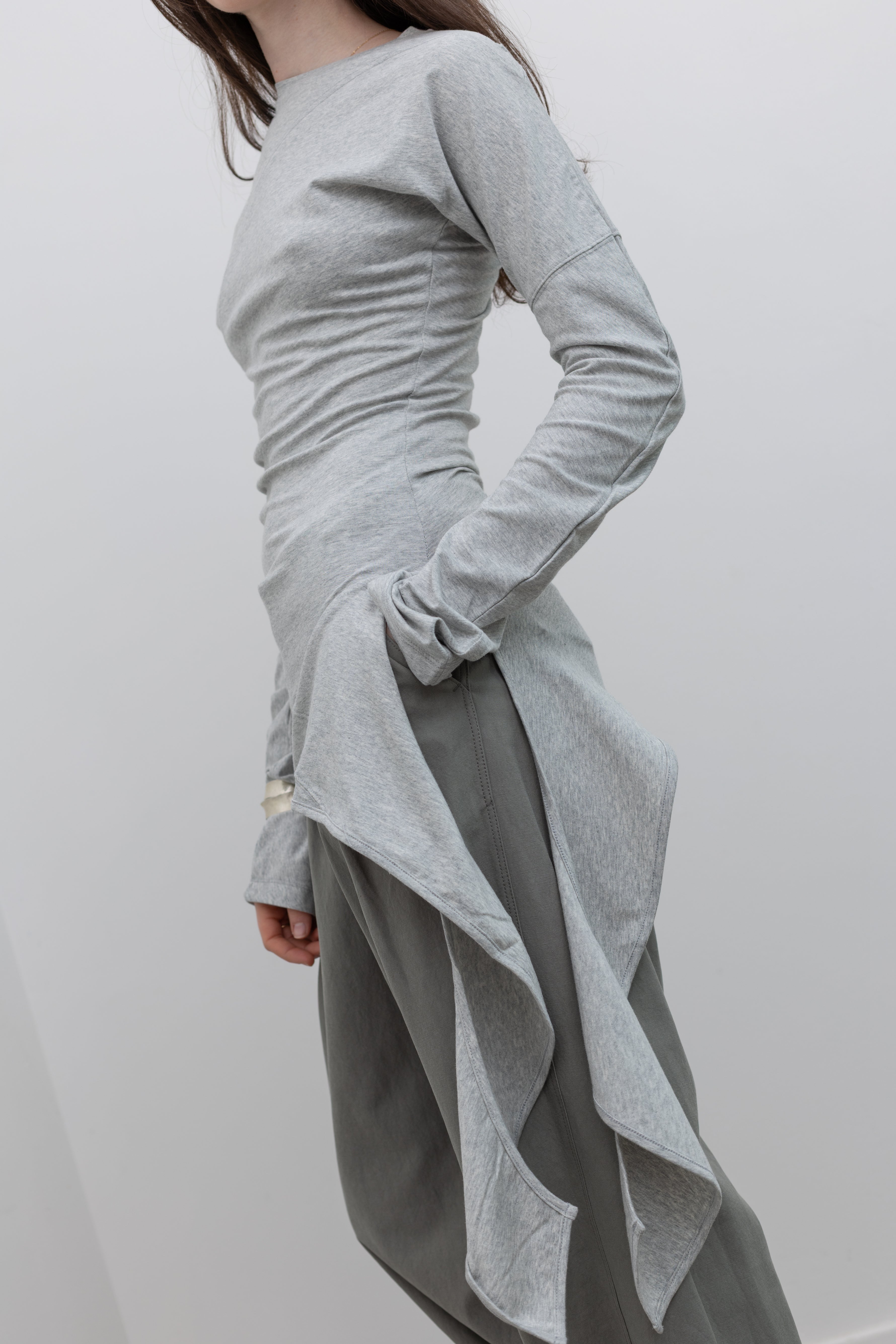 Gray Long Sleeve Wrap T-Shirt