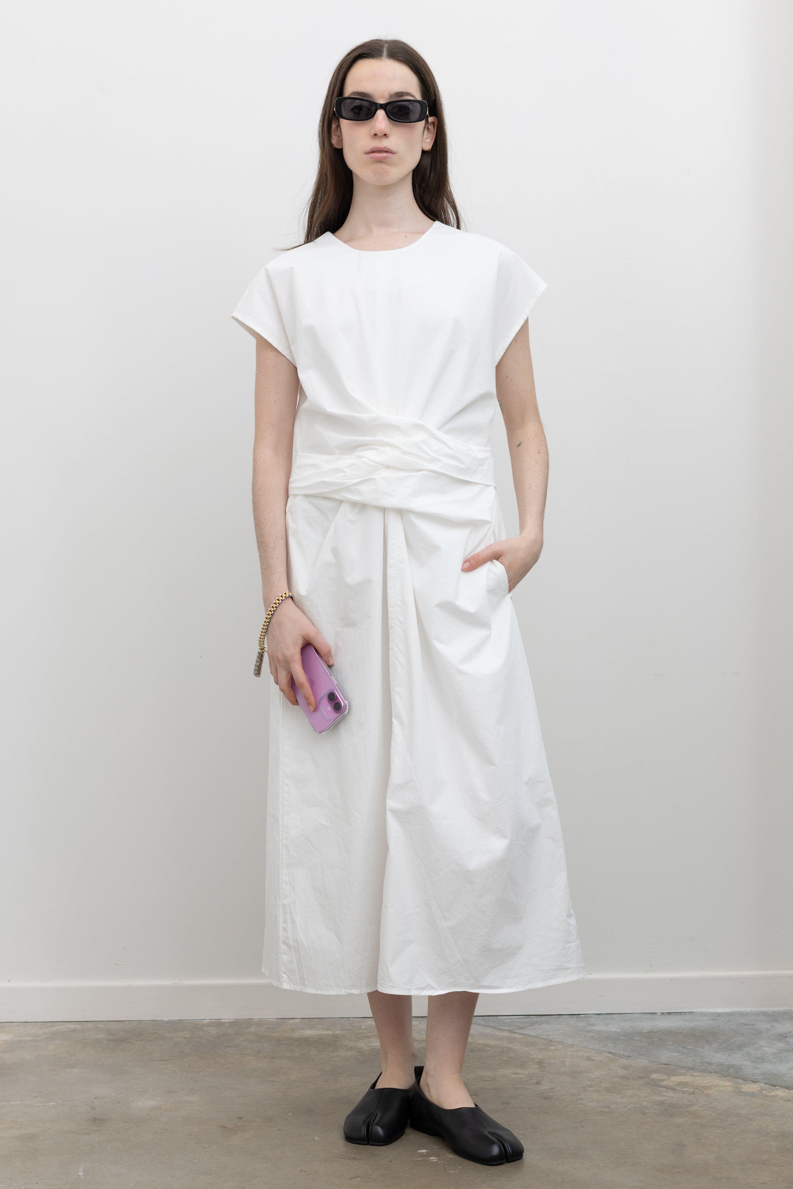 White Wrap Tie Midi Dress