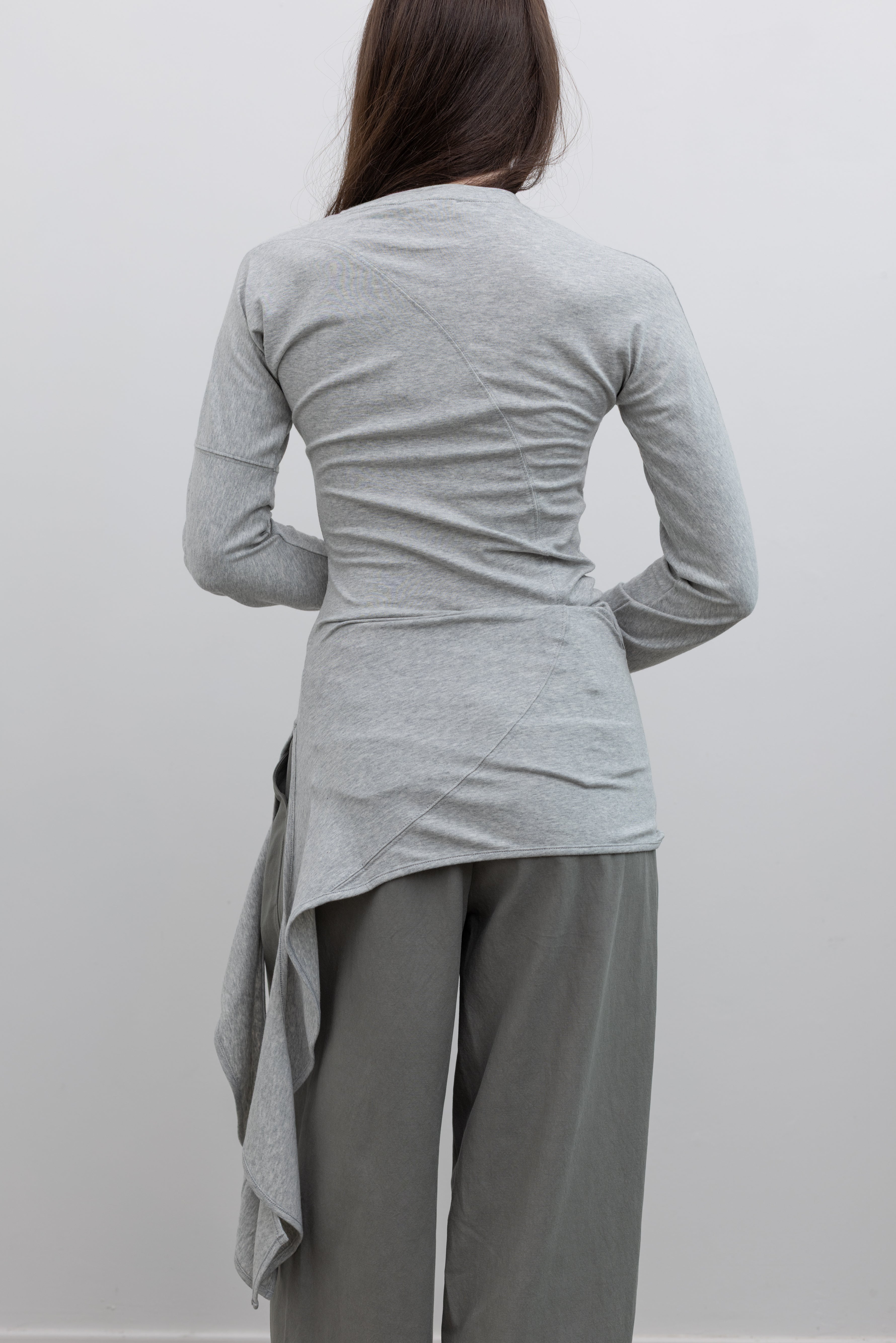 Gray Long Sleeve Wrap T-Shirt