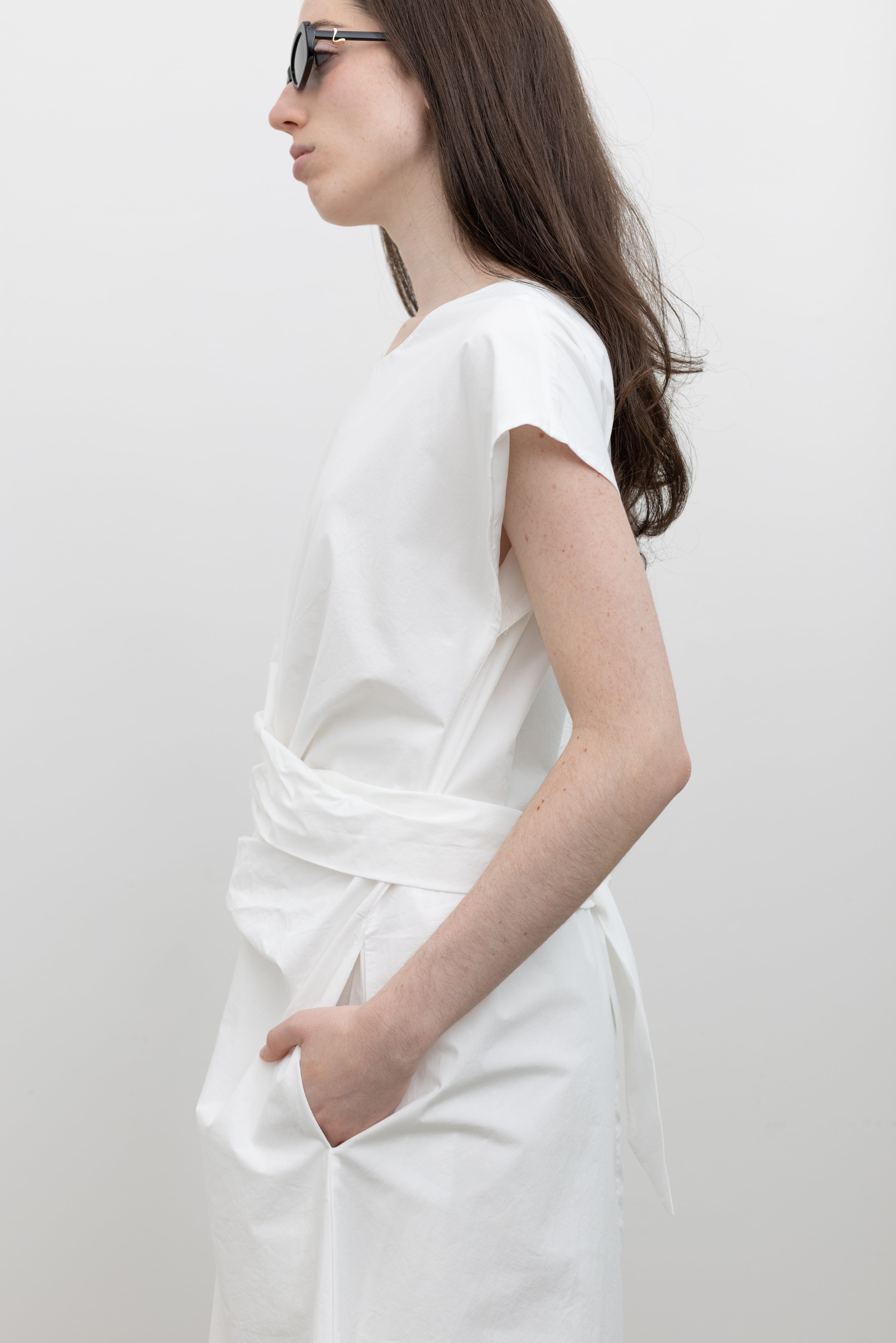 White Wrap Tie Midi Dress