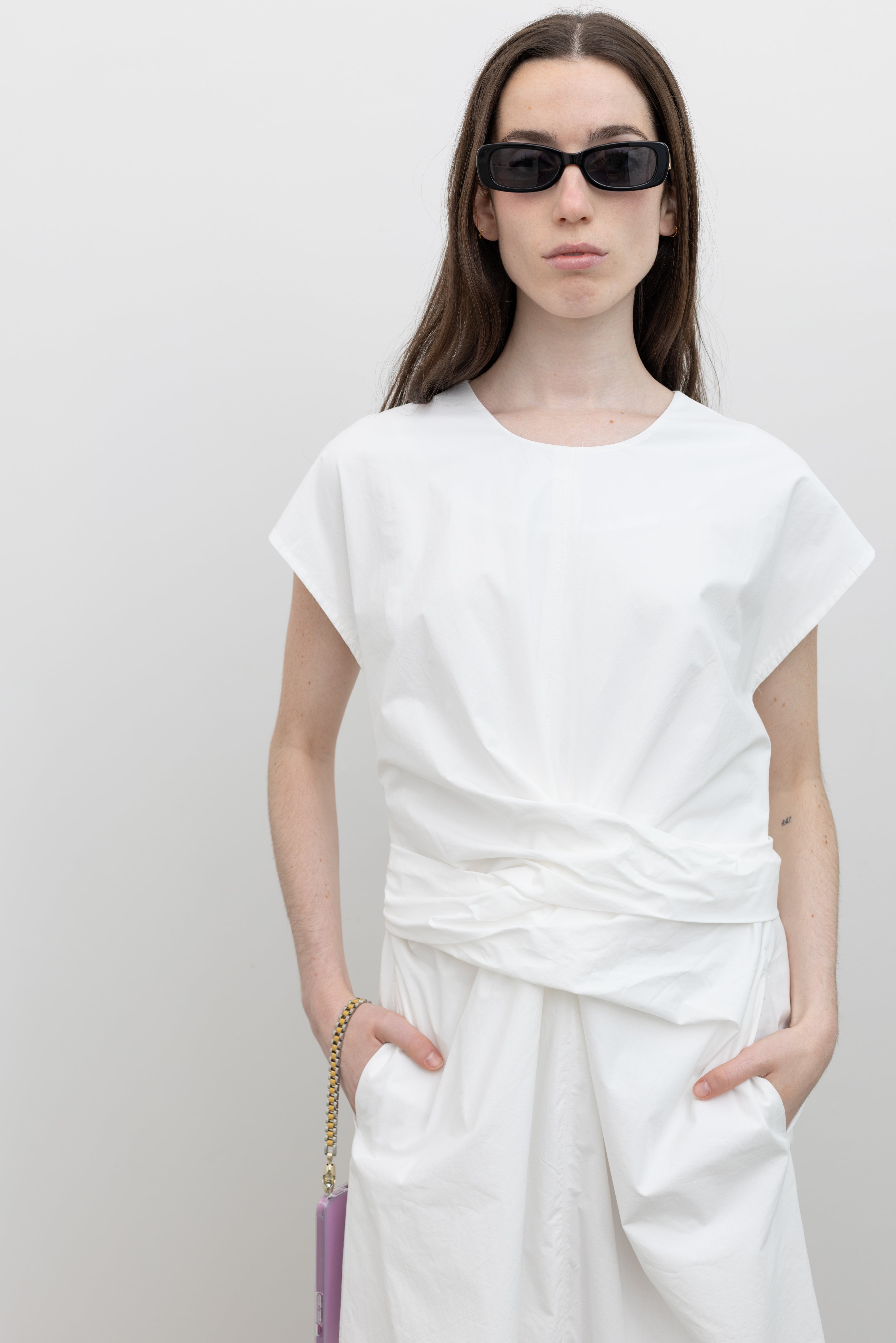 White Wrap Tie Midi Dress