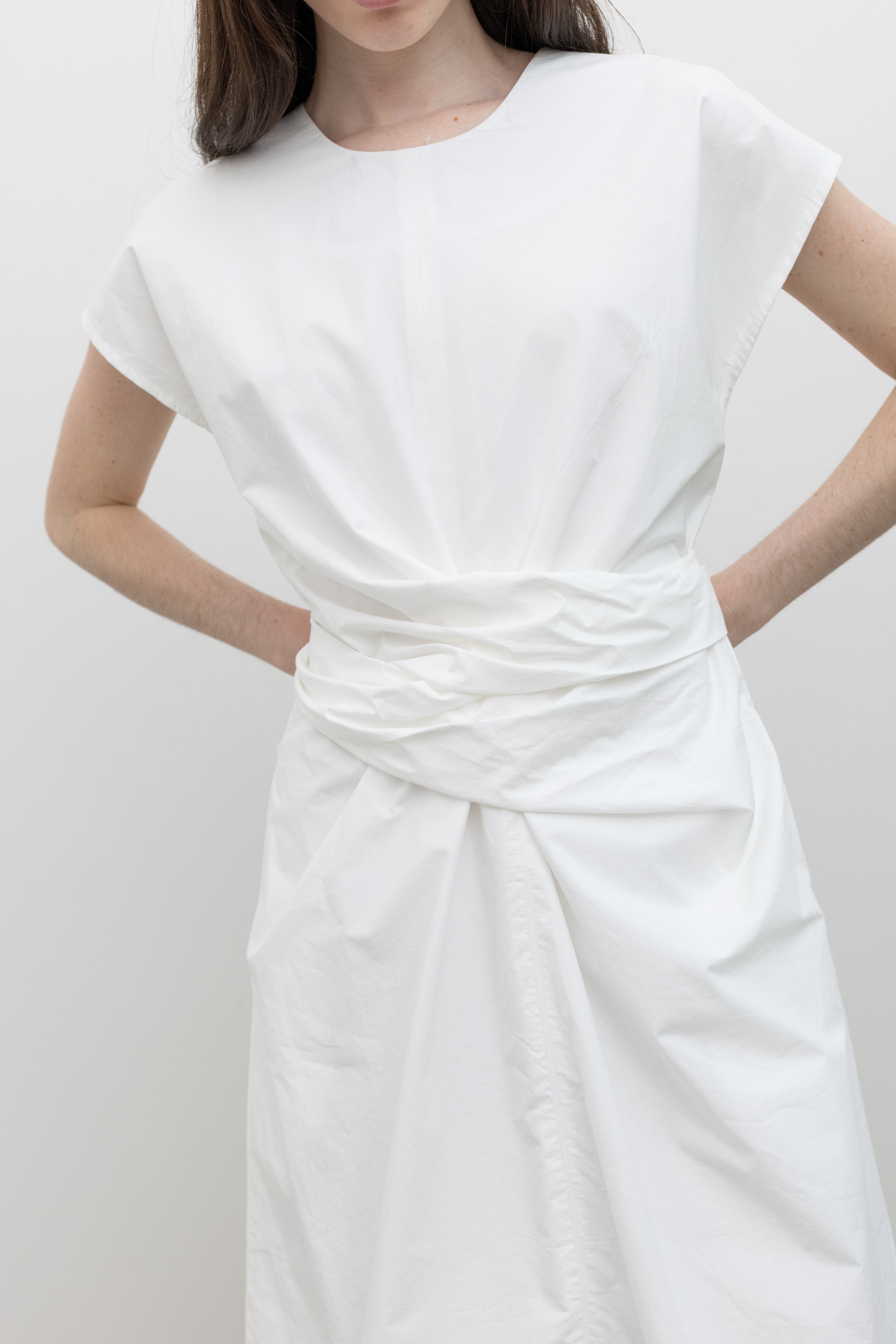 White Wrap Tie Midi Dress