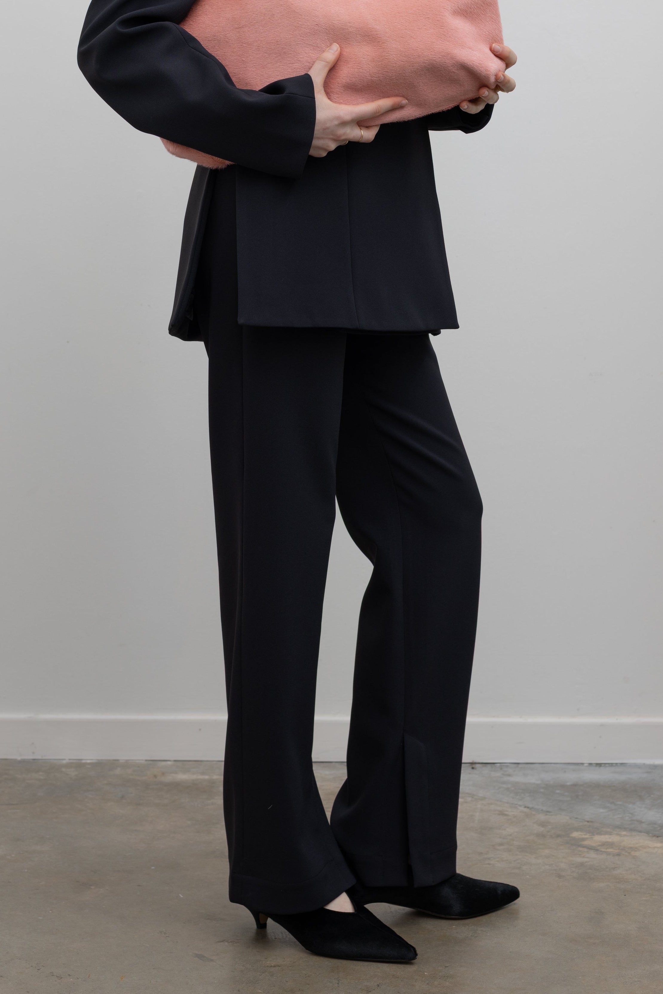 Black Crepe Slit Hem Trouser