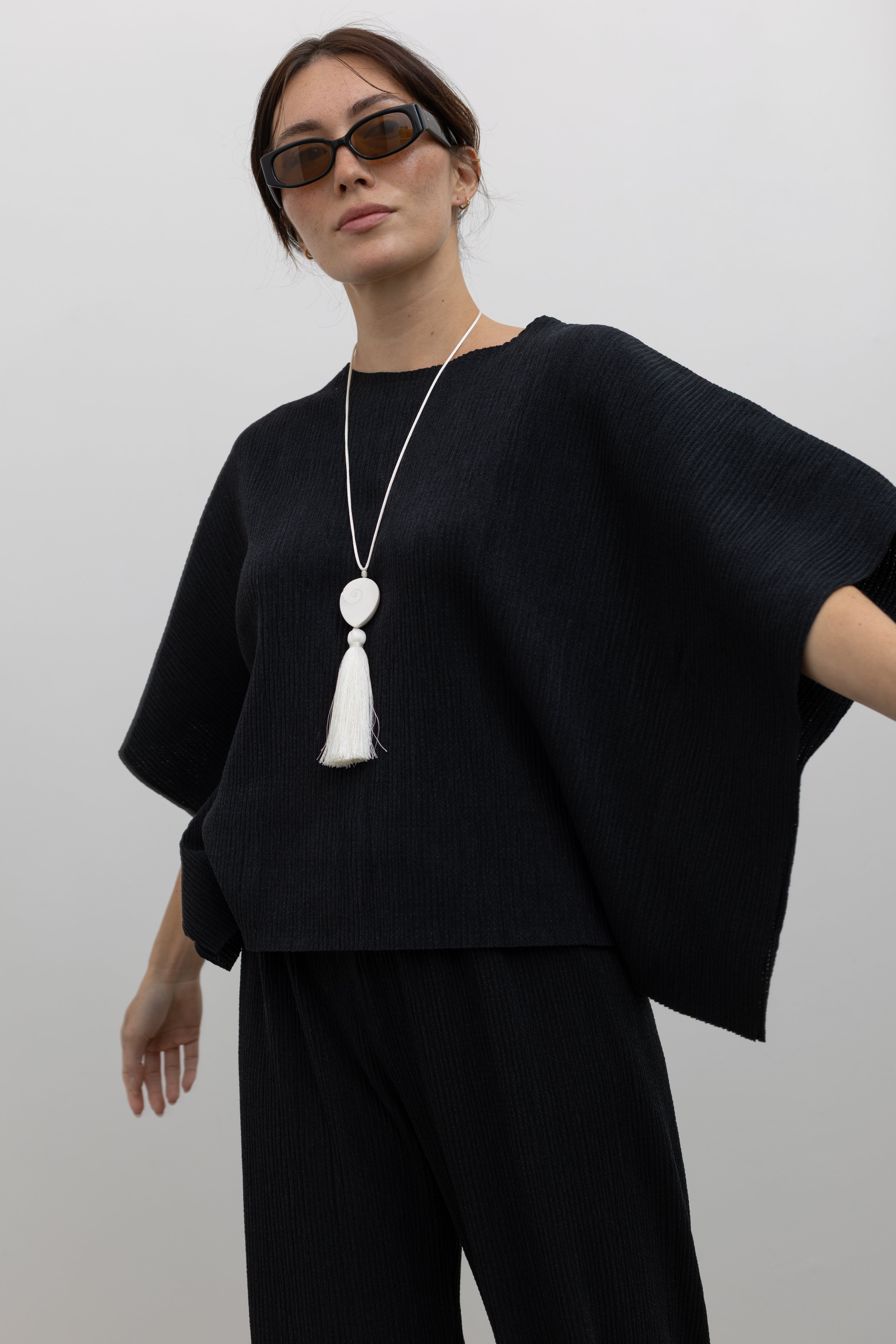 Black Pleated Poncho