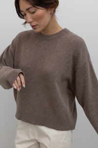 Dark Beige Oversized Crew Neck Sweater