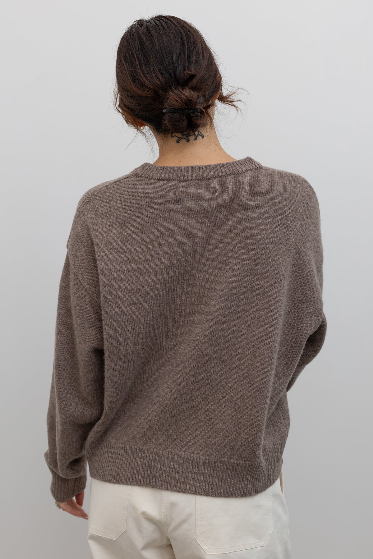 Dark Beige Oversized Crew Neck Sweater
