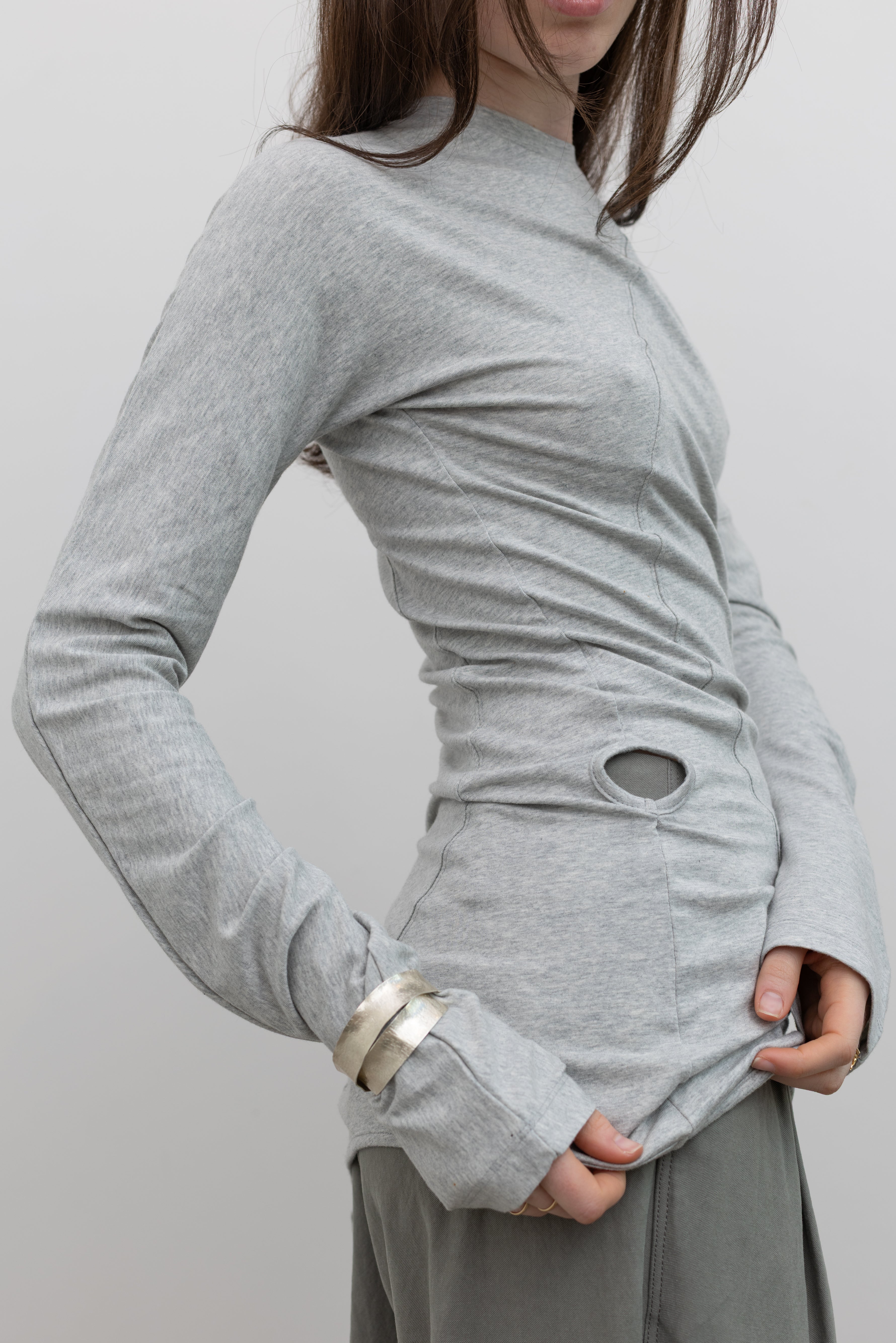 Gray Long Sleeve Wrap T-Shirt