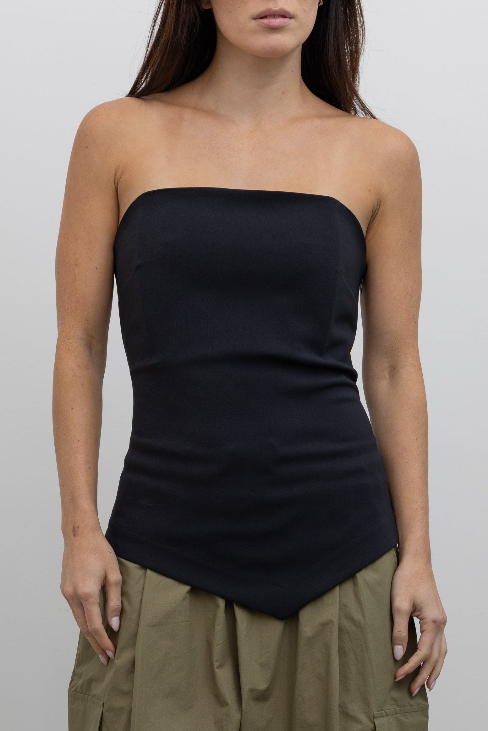 Black Crepe Strapless Bustier