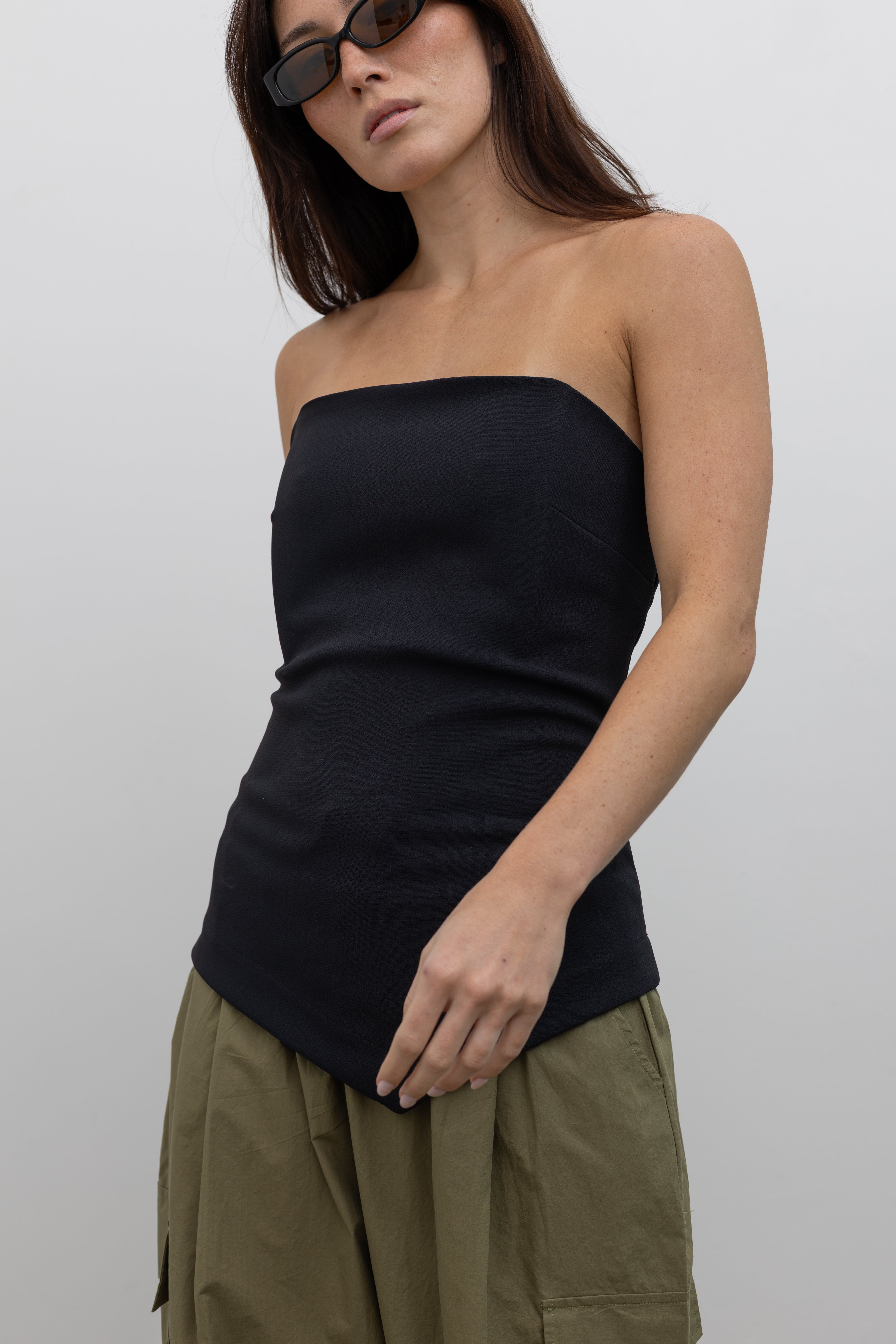 Black Crepe Strapless Bustier
