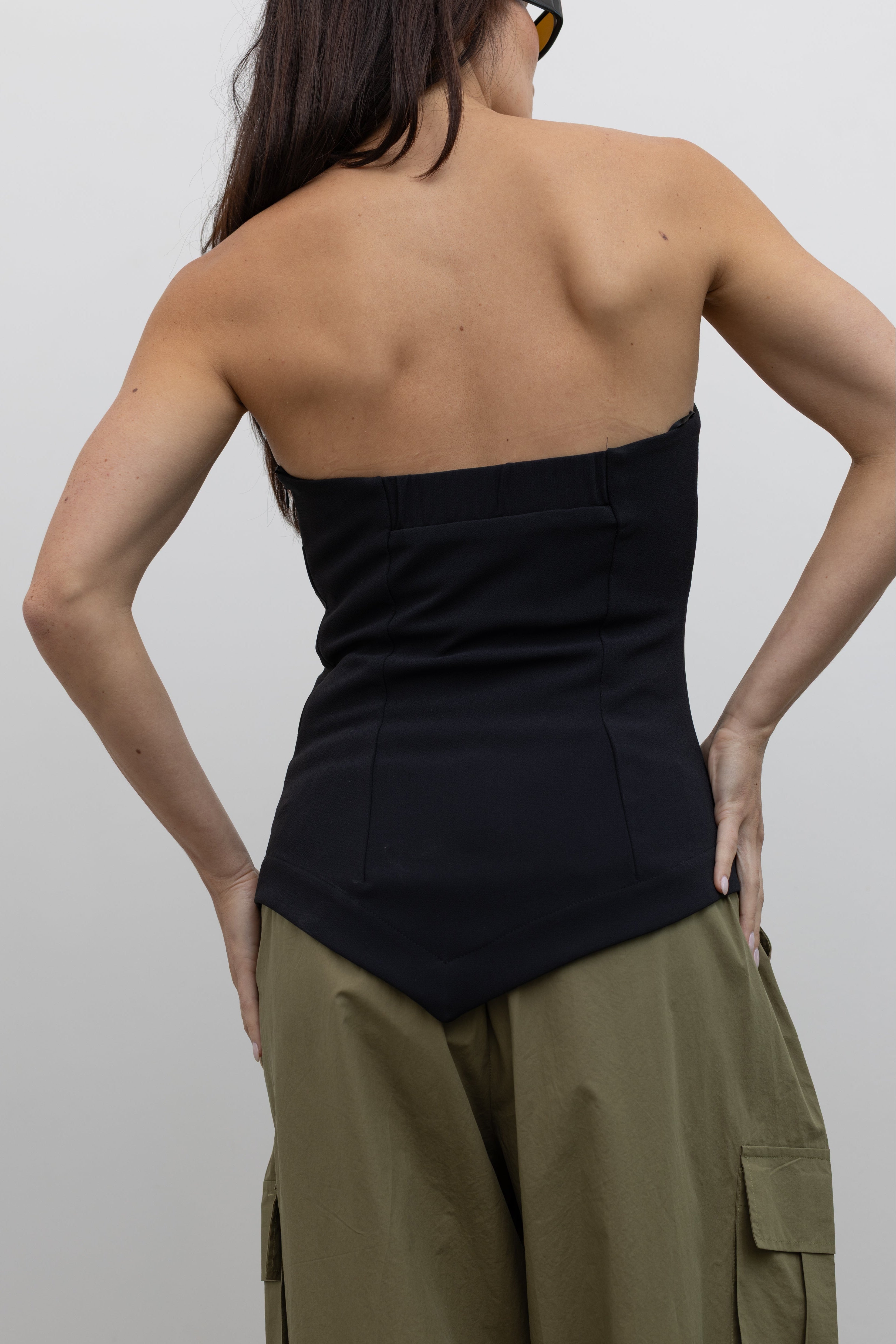 Black Crepe Strapless Bustier