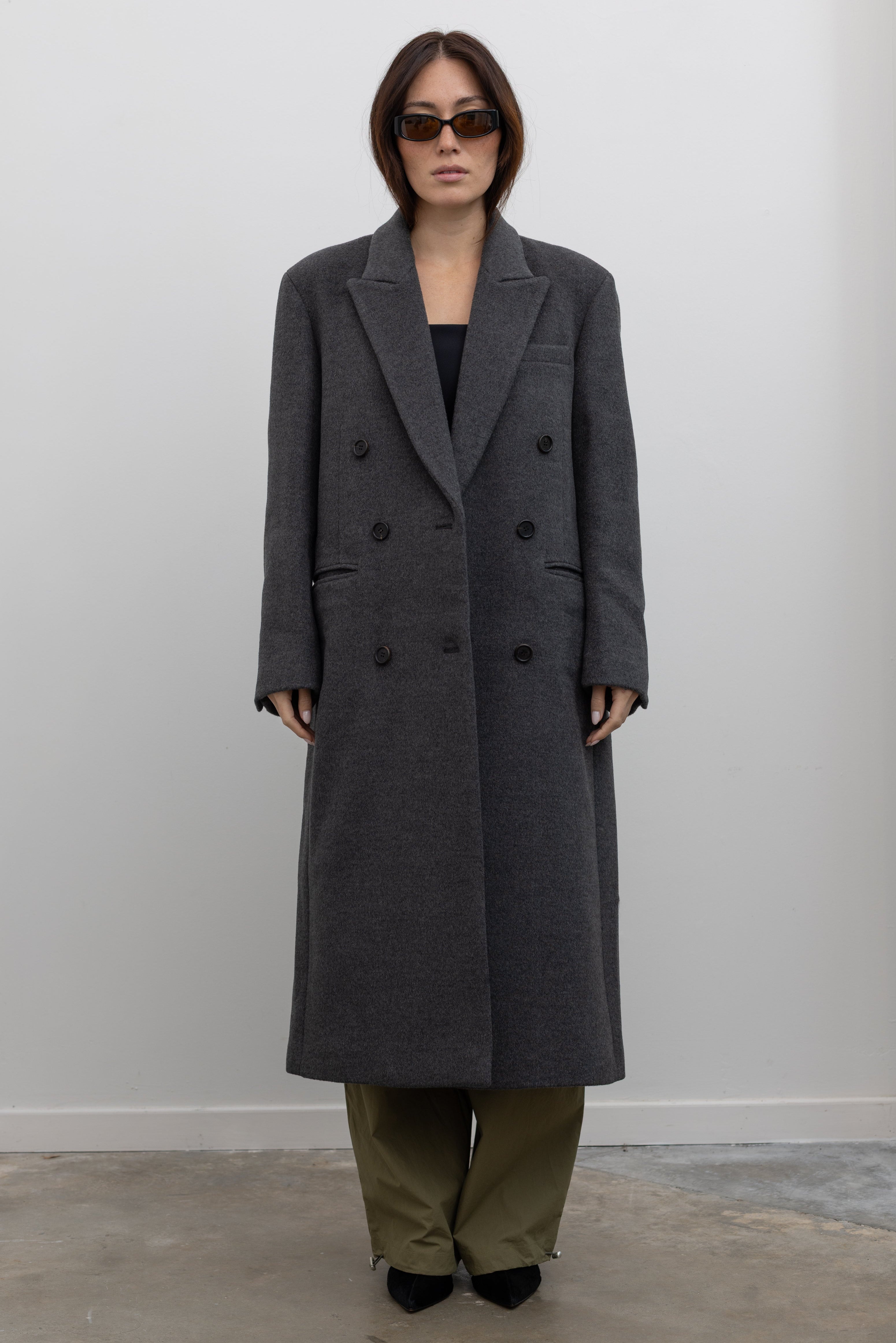 Gray Cashmere Blend Double Long Coat