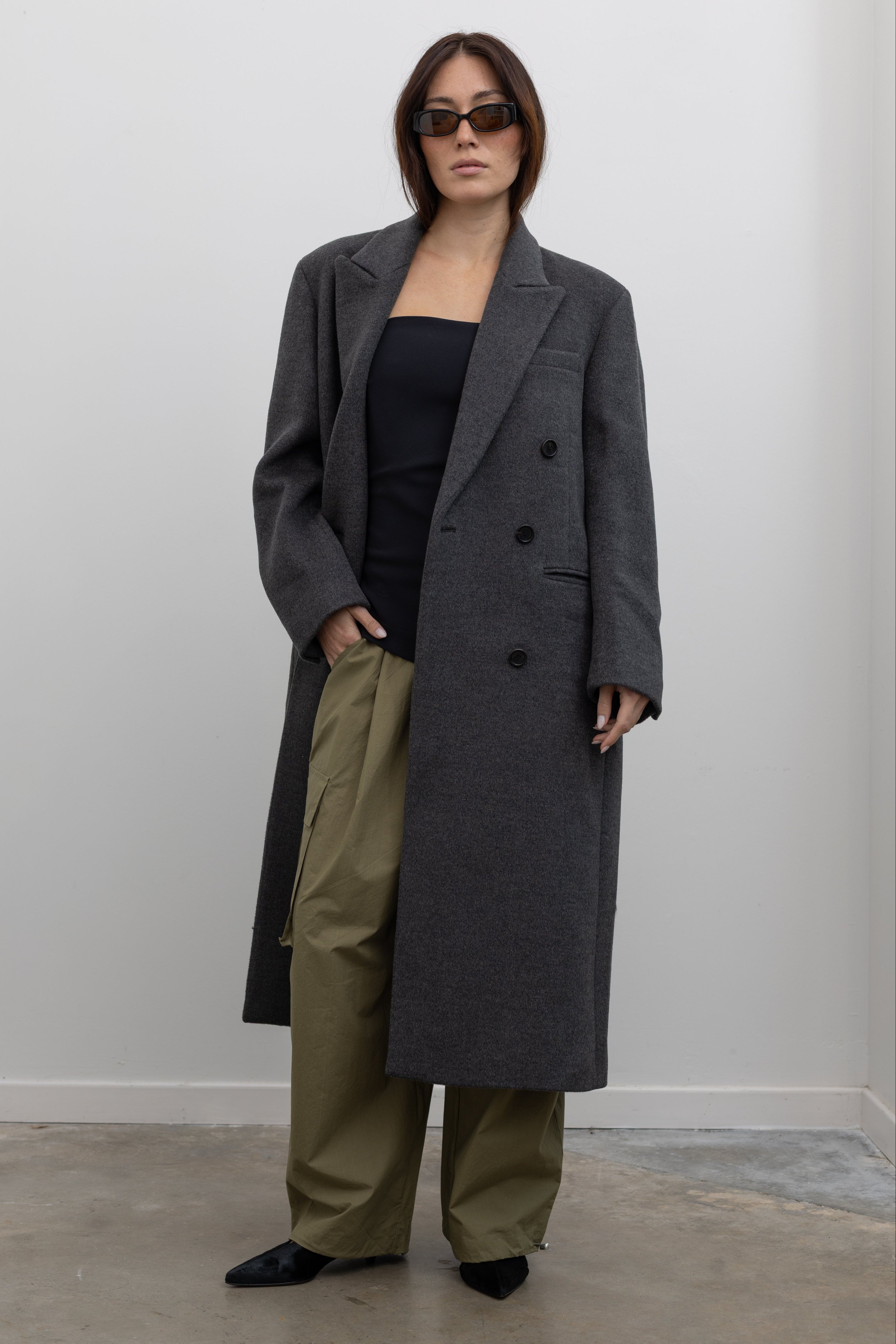 Gray Cashmere Blend Double Long Coat