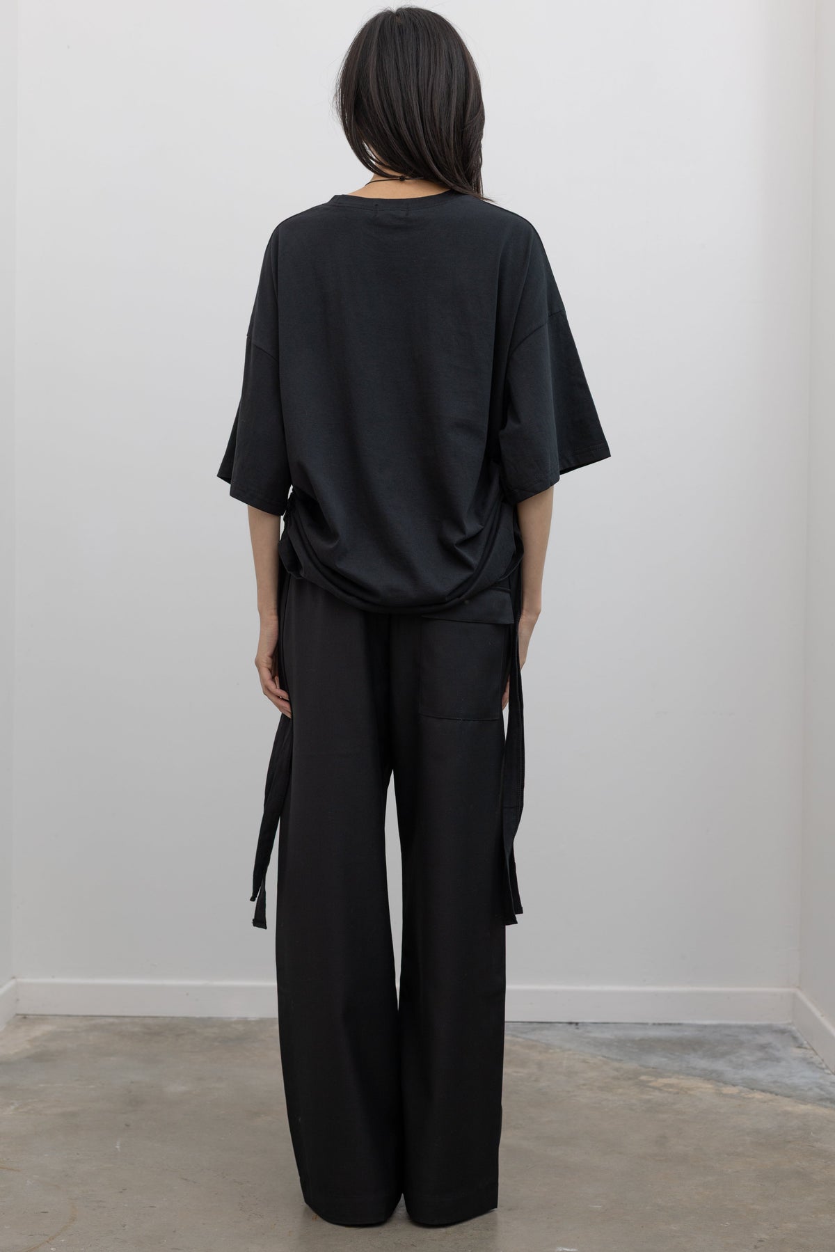 Black Wool Blend Drawstring Pants