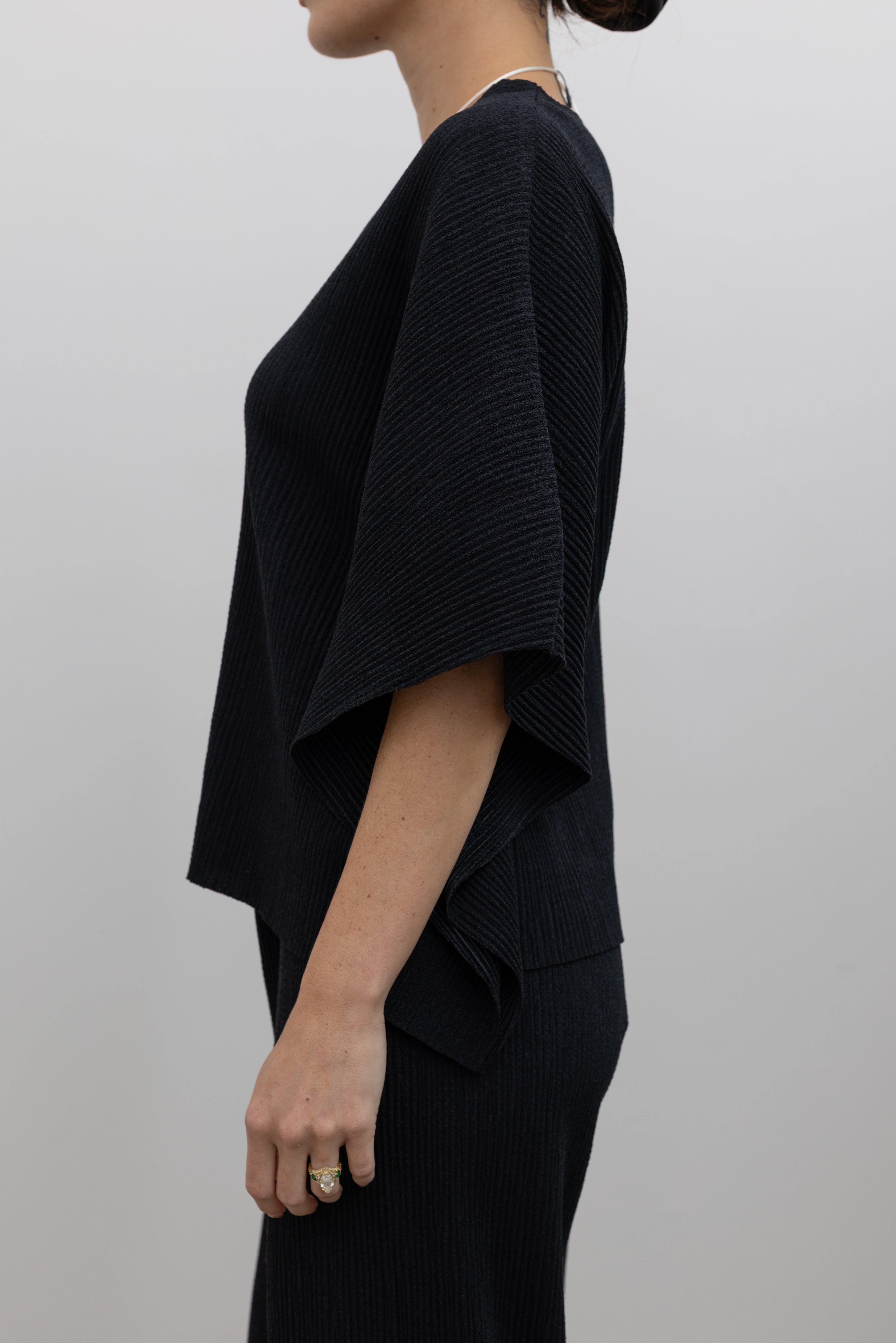 Black Pleated Poncho