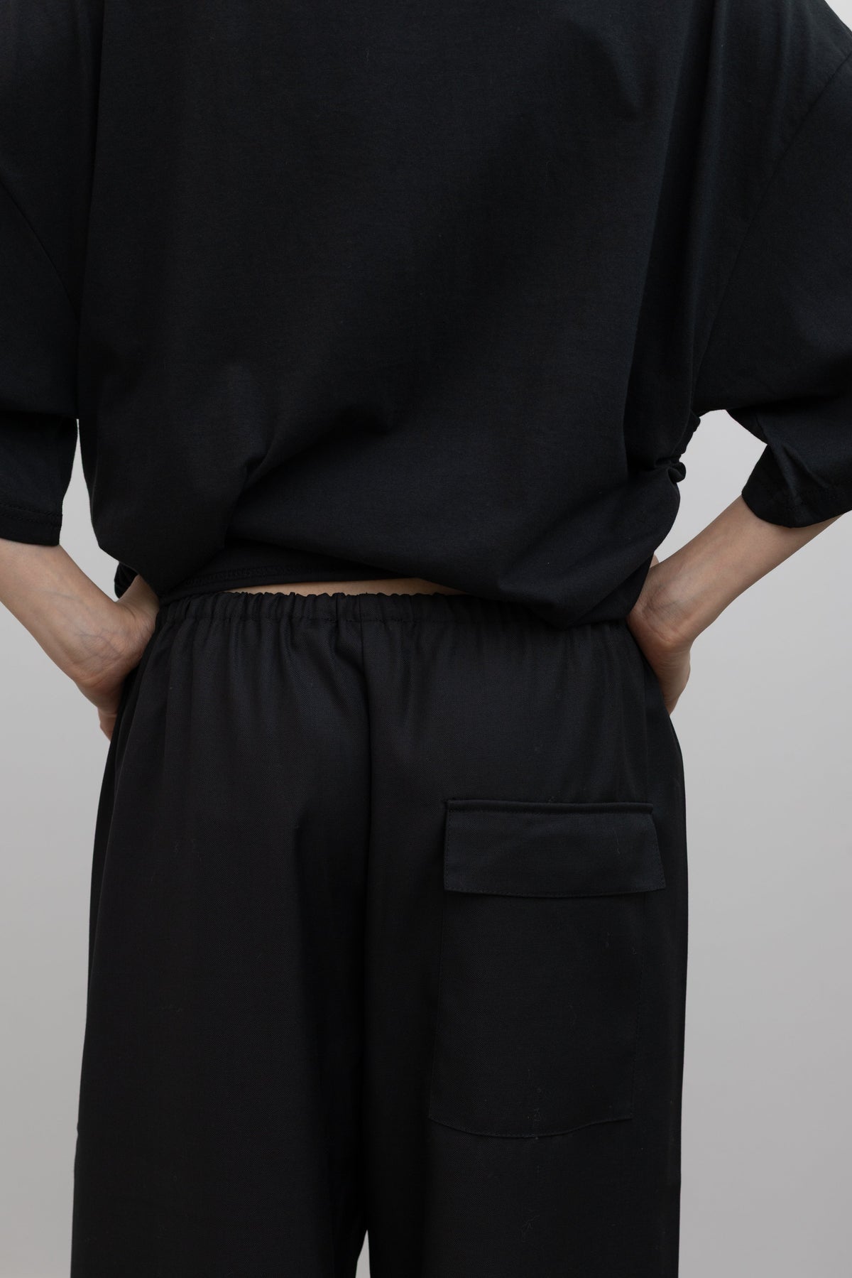 Black Wool Blend Drawstring Pants