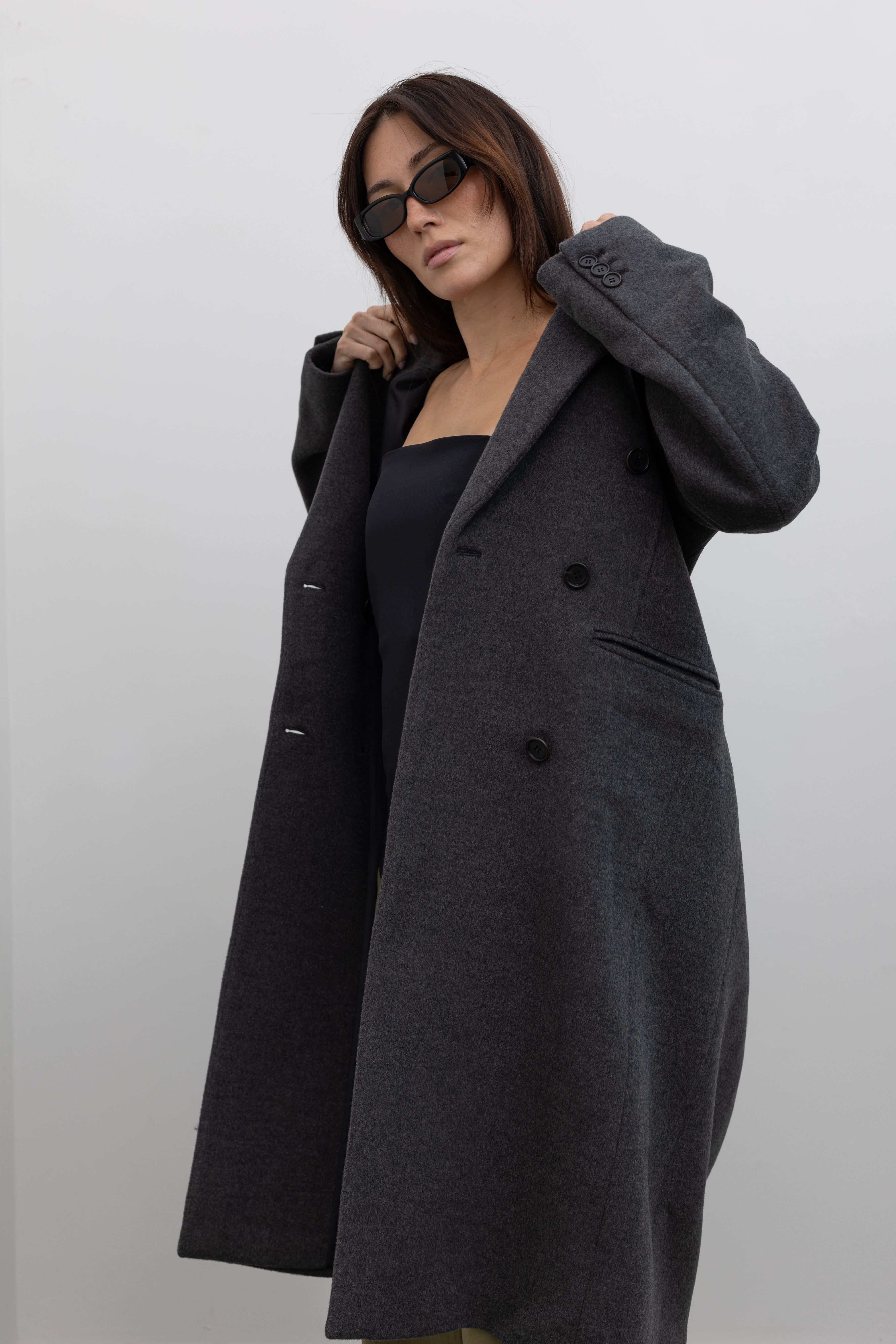 Gray Cashmere Blend Double Long Coat