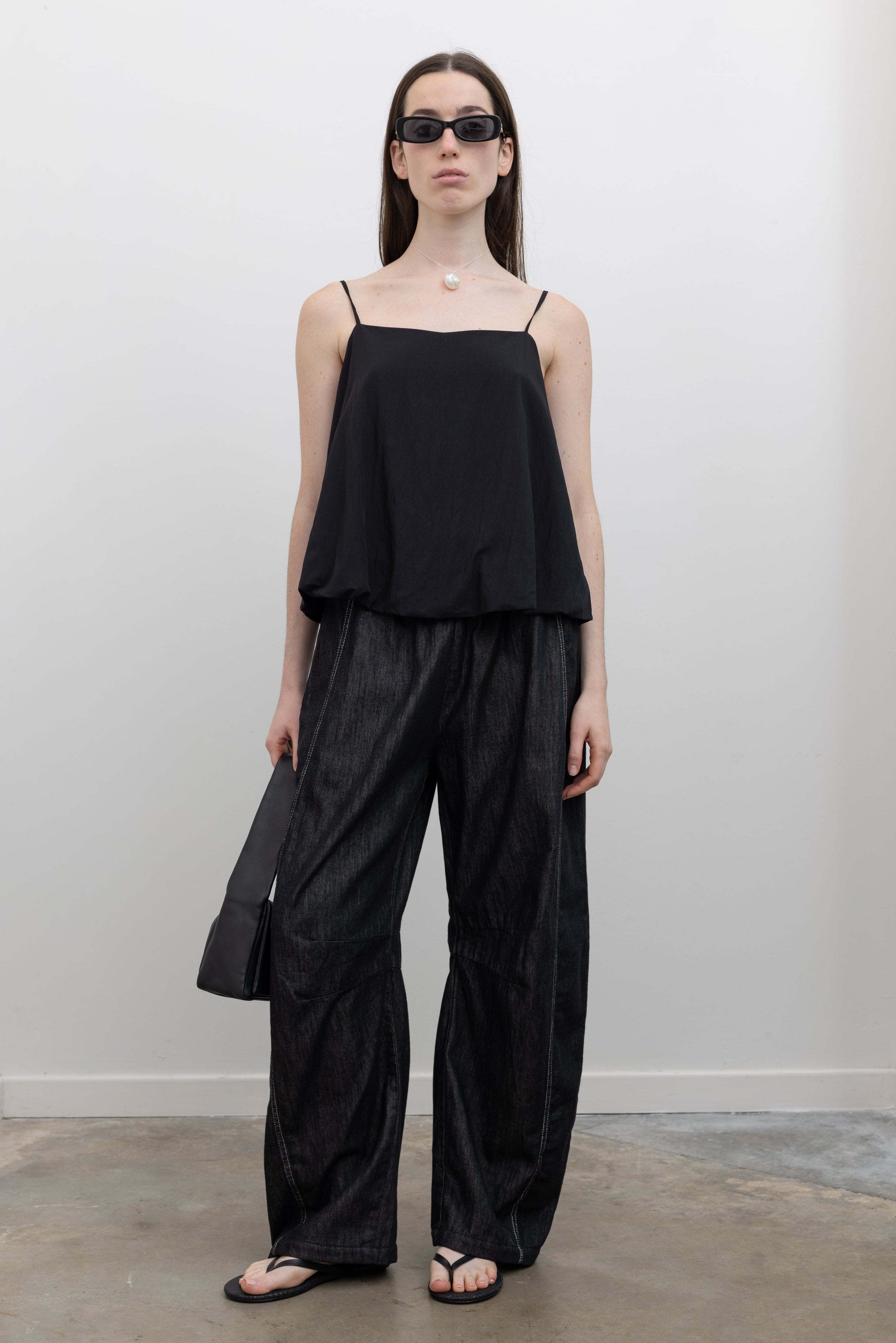 Black Billowy Cami Bubble Hem Top