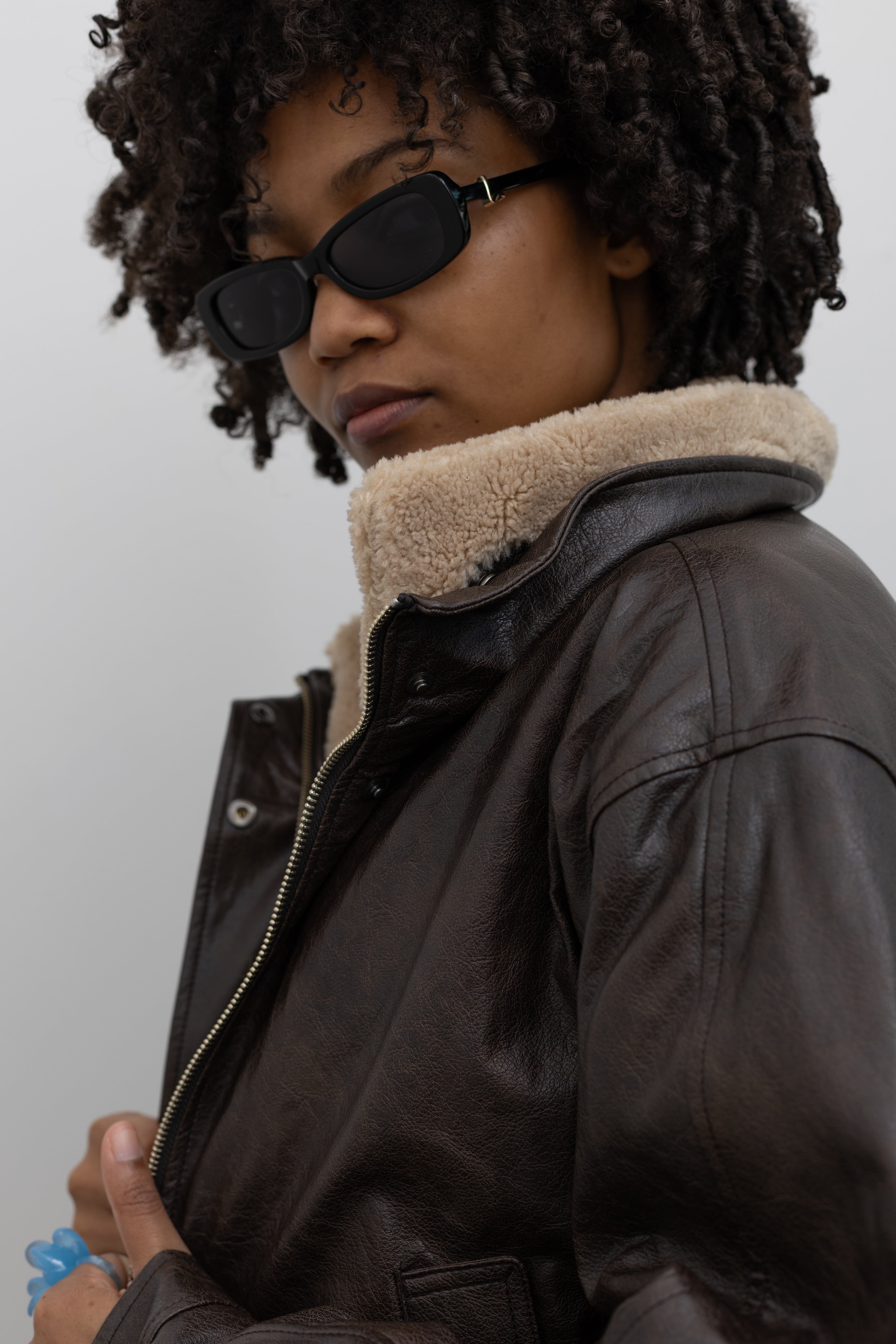 Brown Fur Collar Artificial Leather Jacket