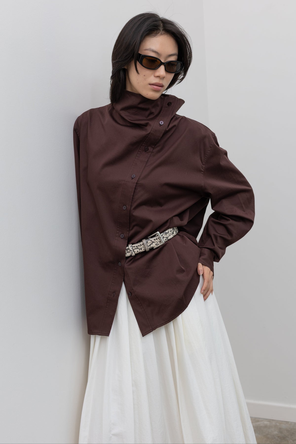 Brown Asymmetric Cotton Shirt