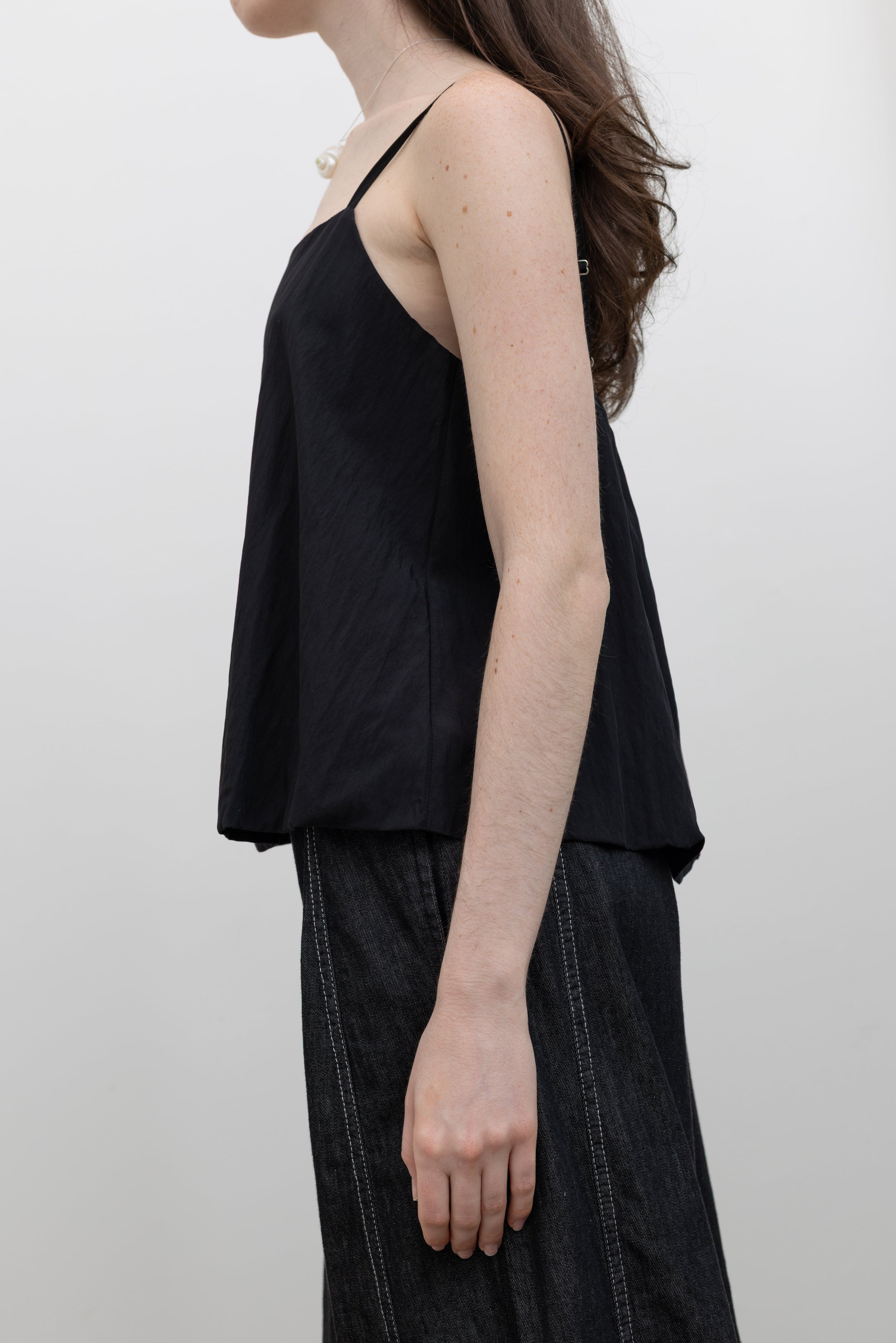 Black Billowy Cami Bubble Hem Top