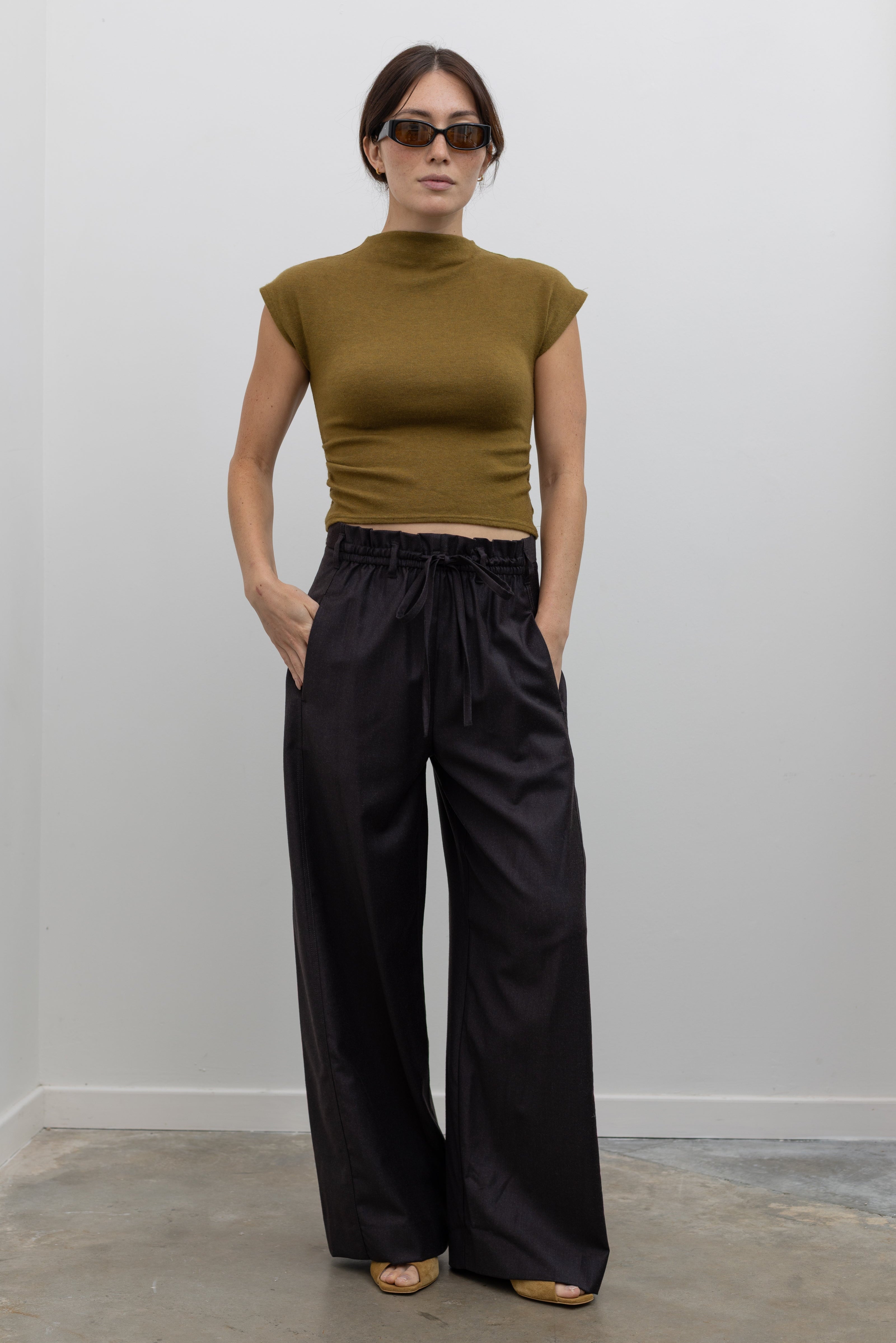 Remi Mock Neck Fitted Knit Top - Olive