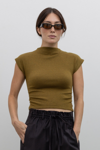 Remi Mock Neck Fitted Knit Top - Olive
