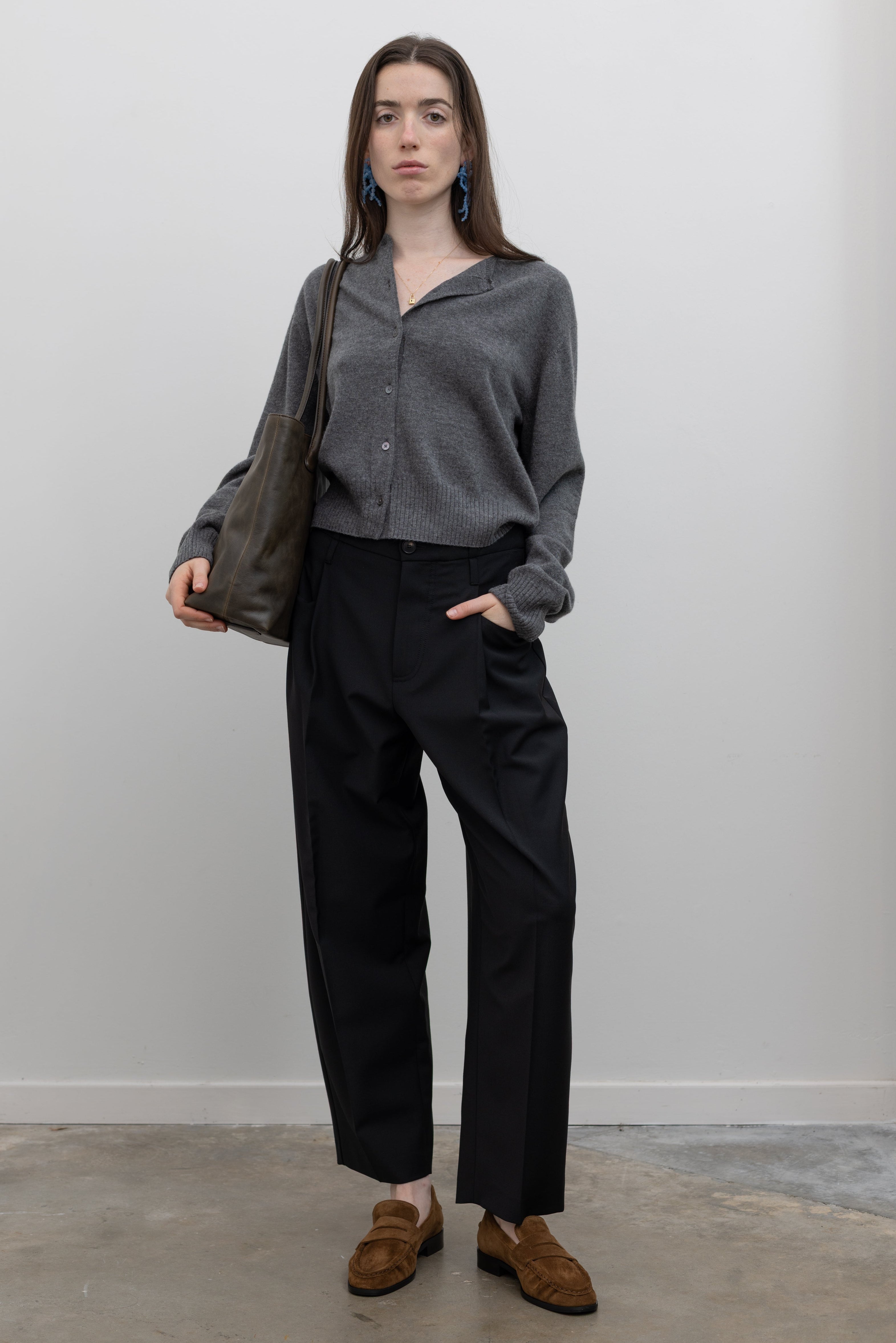 Charcoal Crop Wool Cardigan
