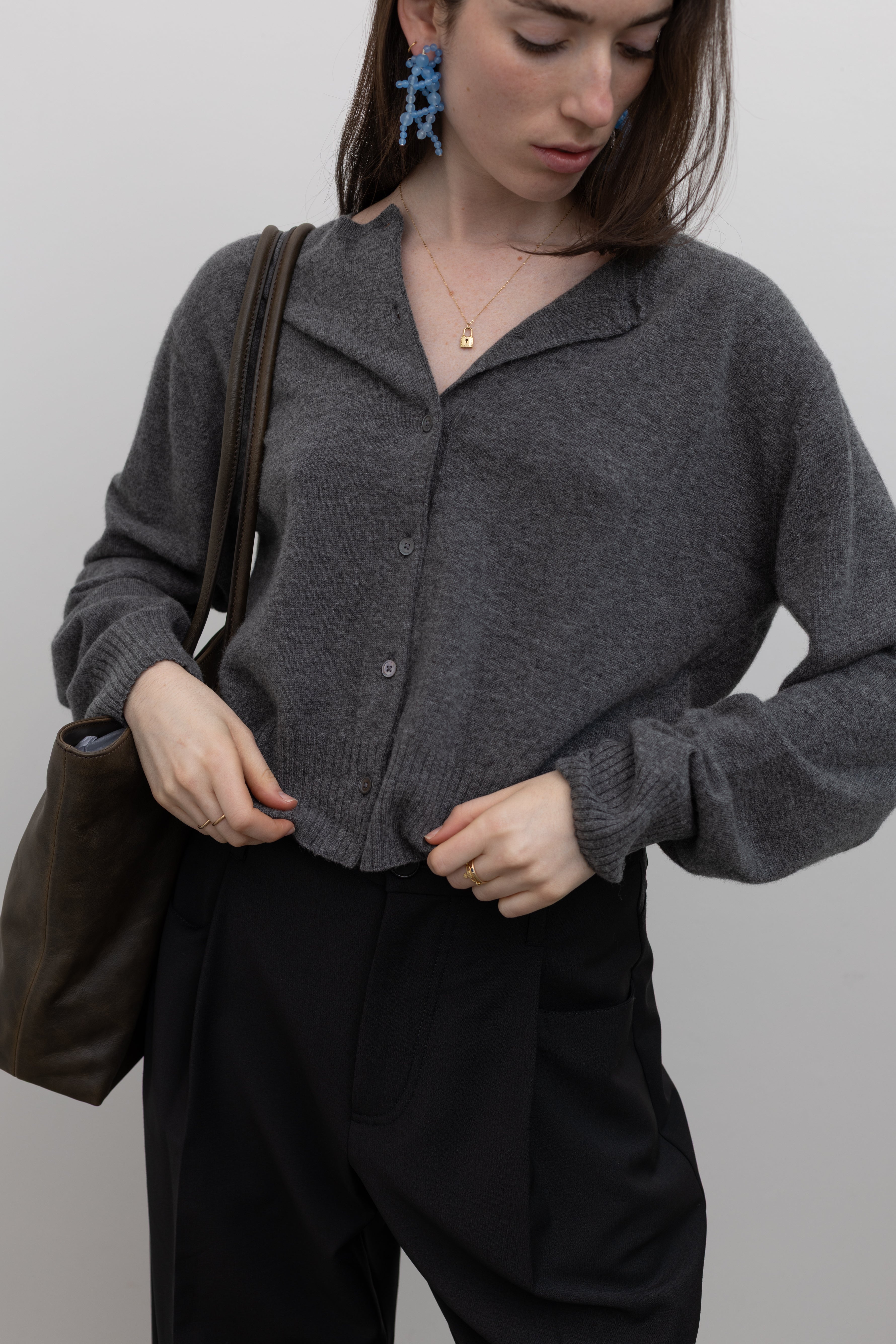 Charcoal Crop Wool Cardigan