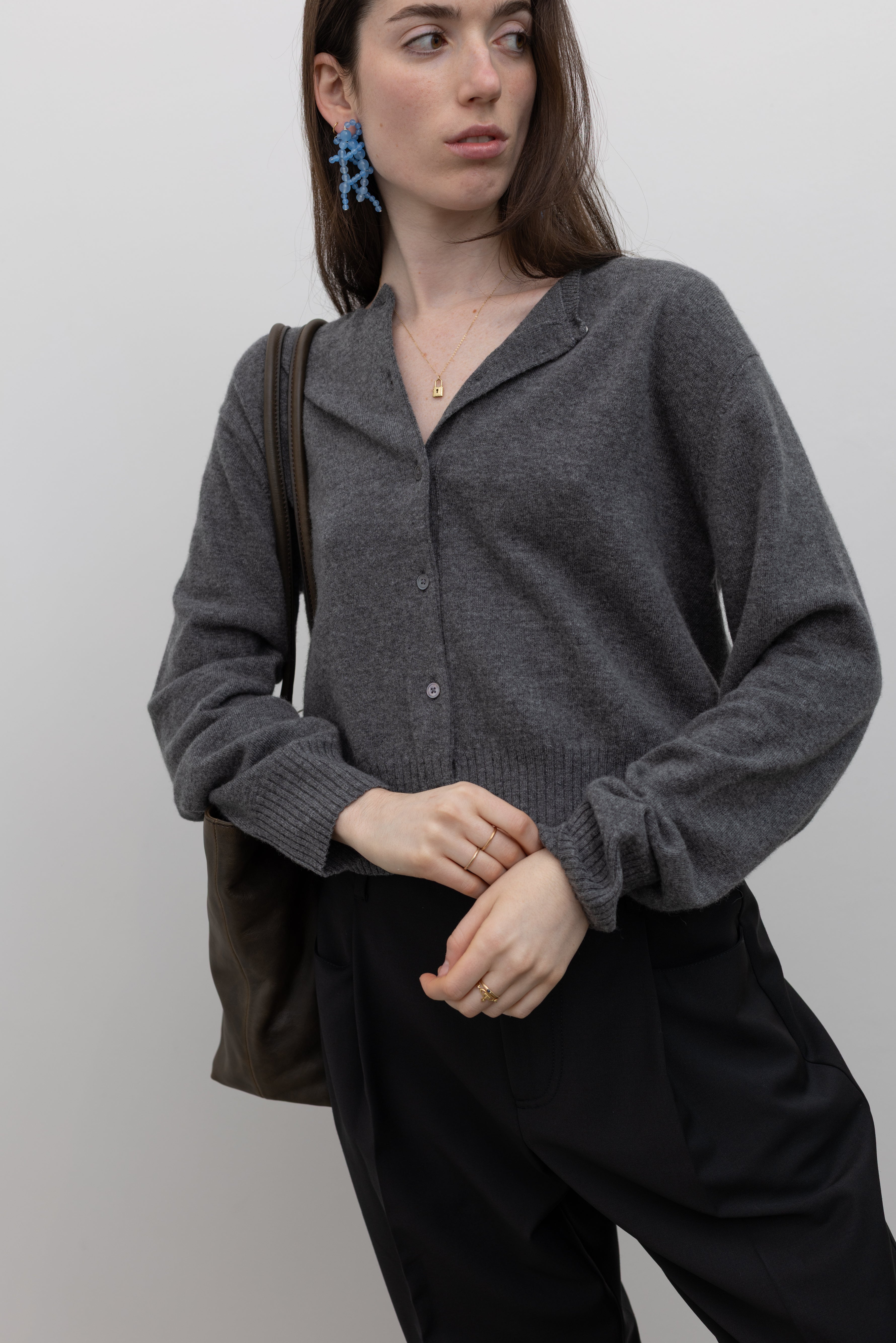 Charcoal Crop Wool Cardigan