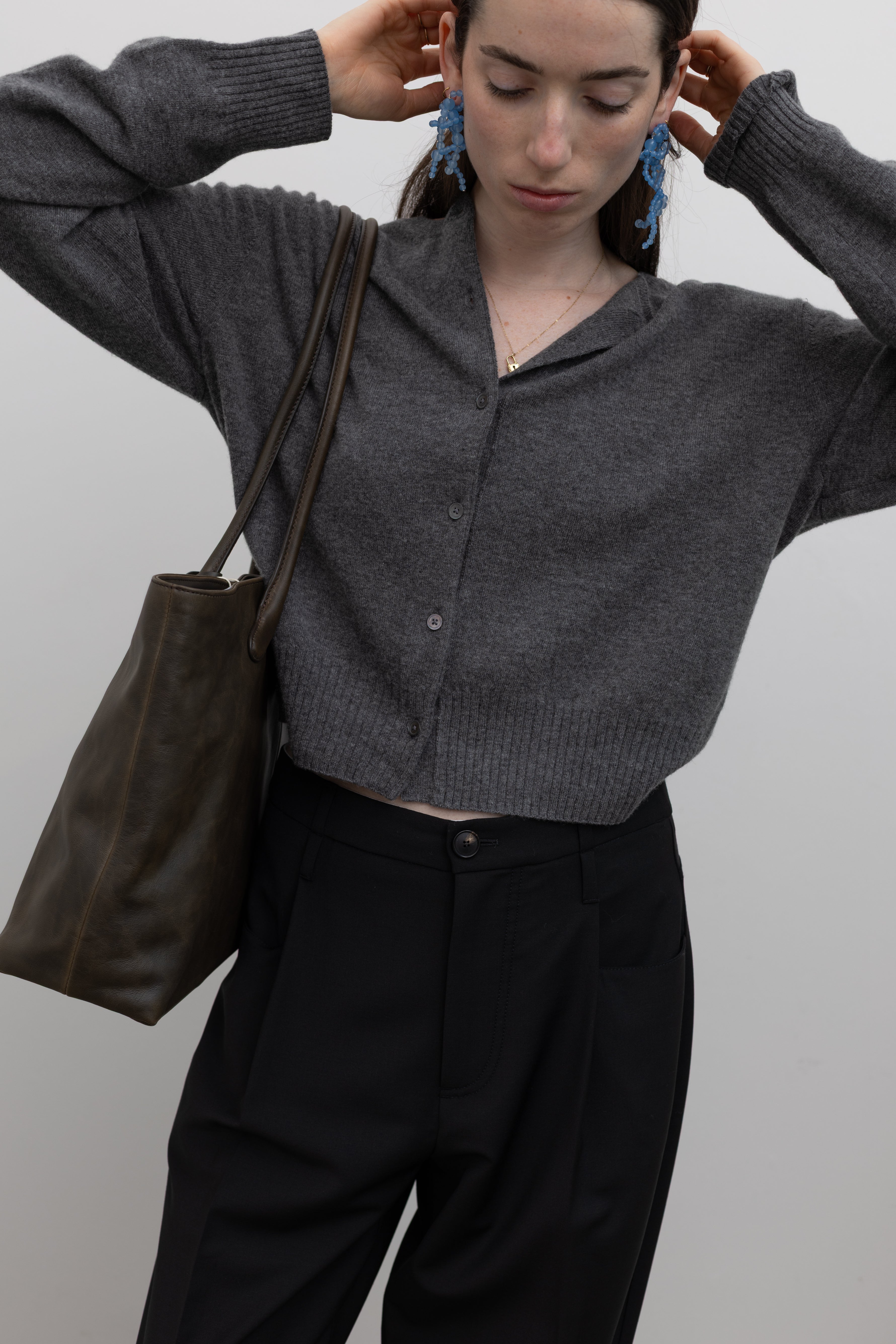 Charcoal Crop Wool Cardigan