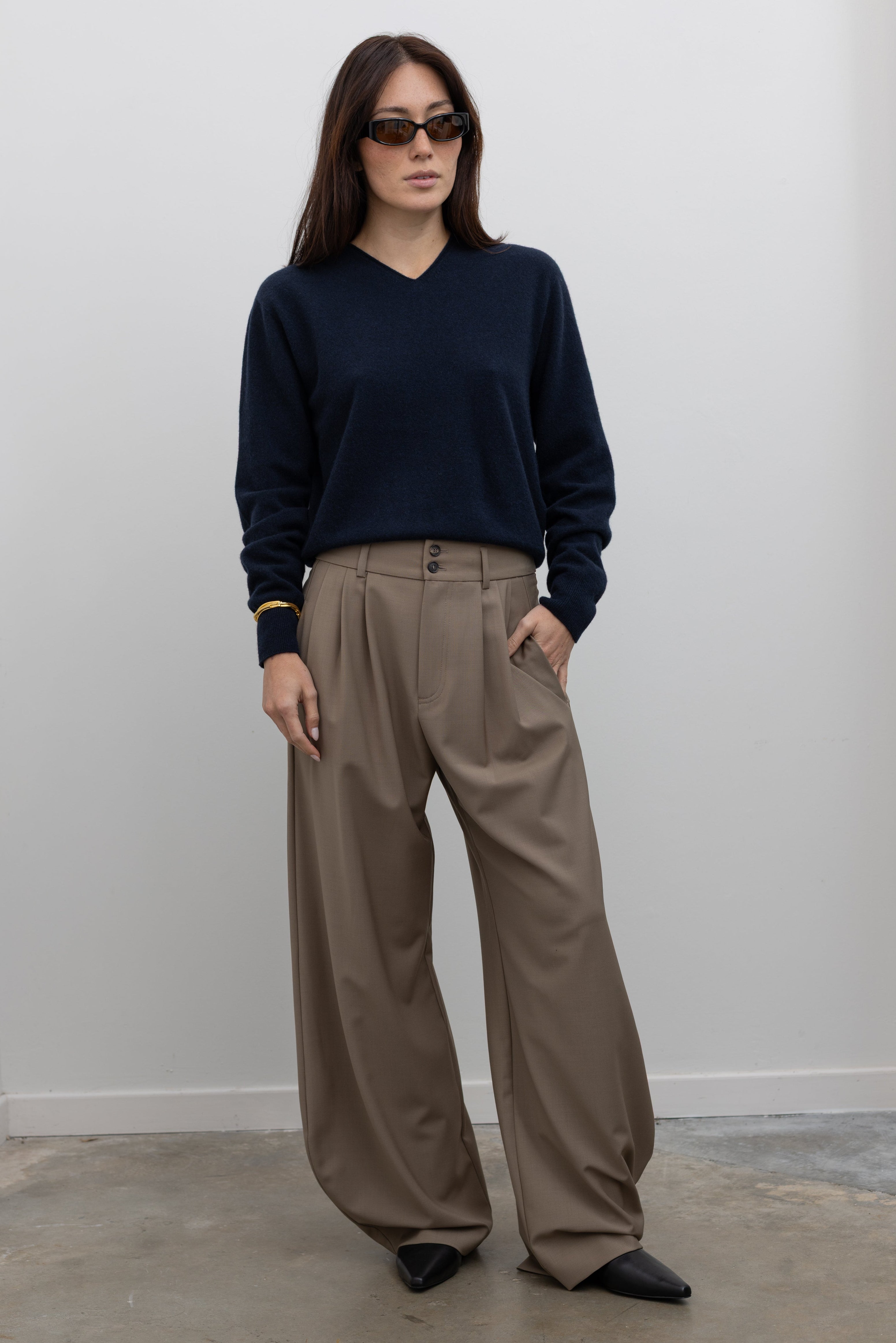 Navy Cashmere Blend V-Neck Knit Sweater