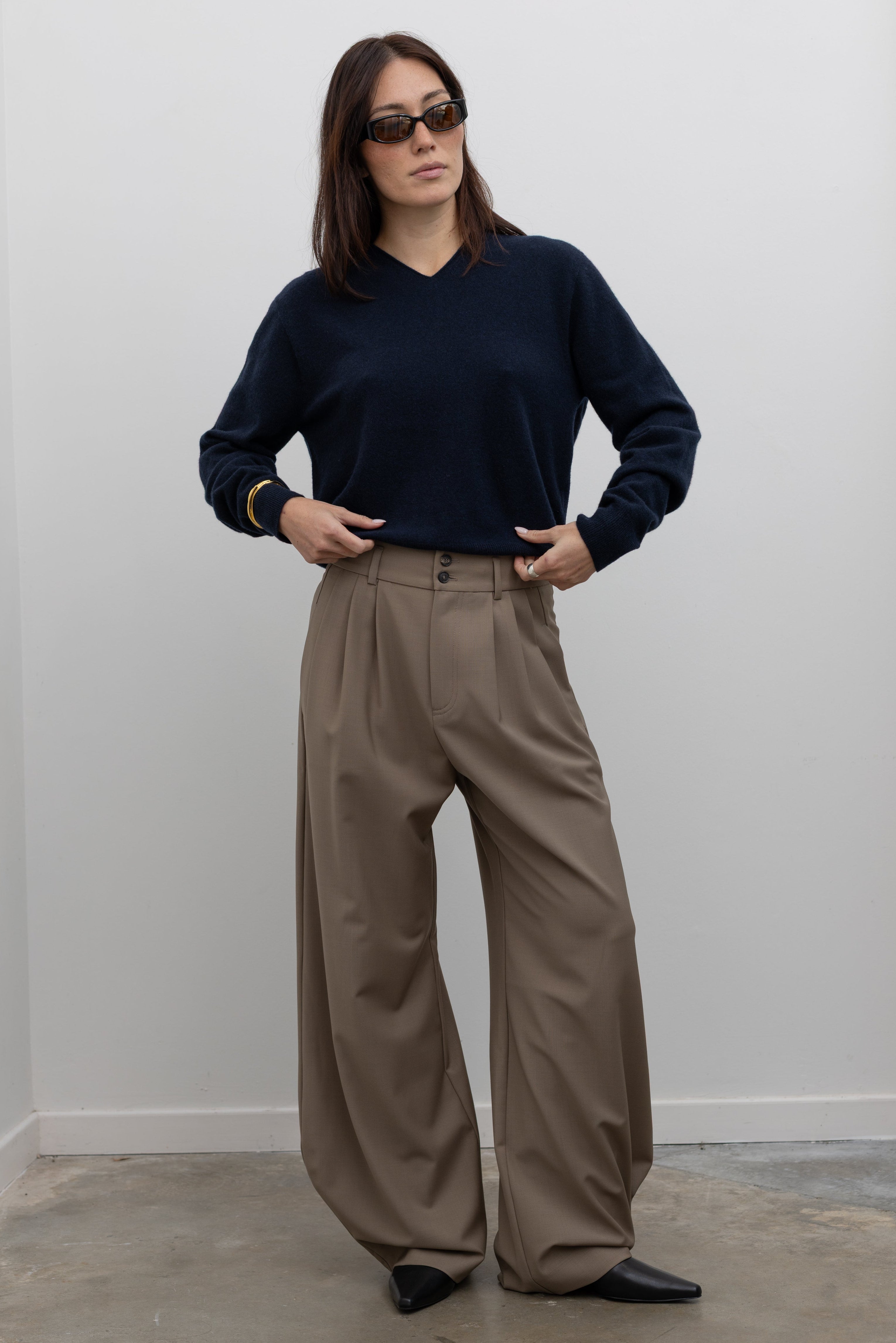 Navy Cashmere Blend V-Neck Knit Sweater