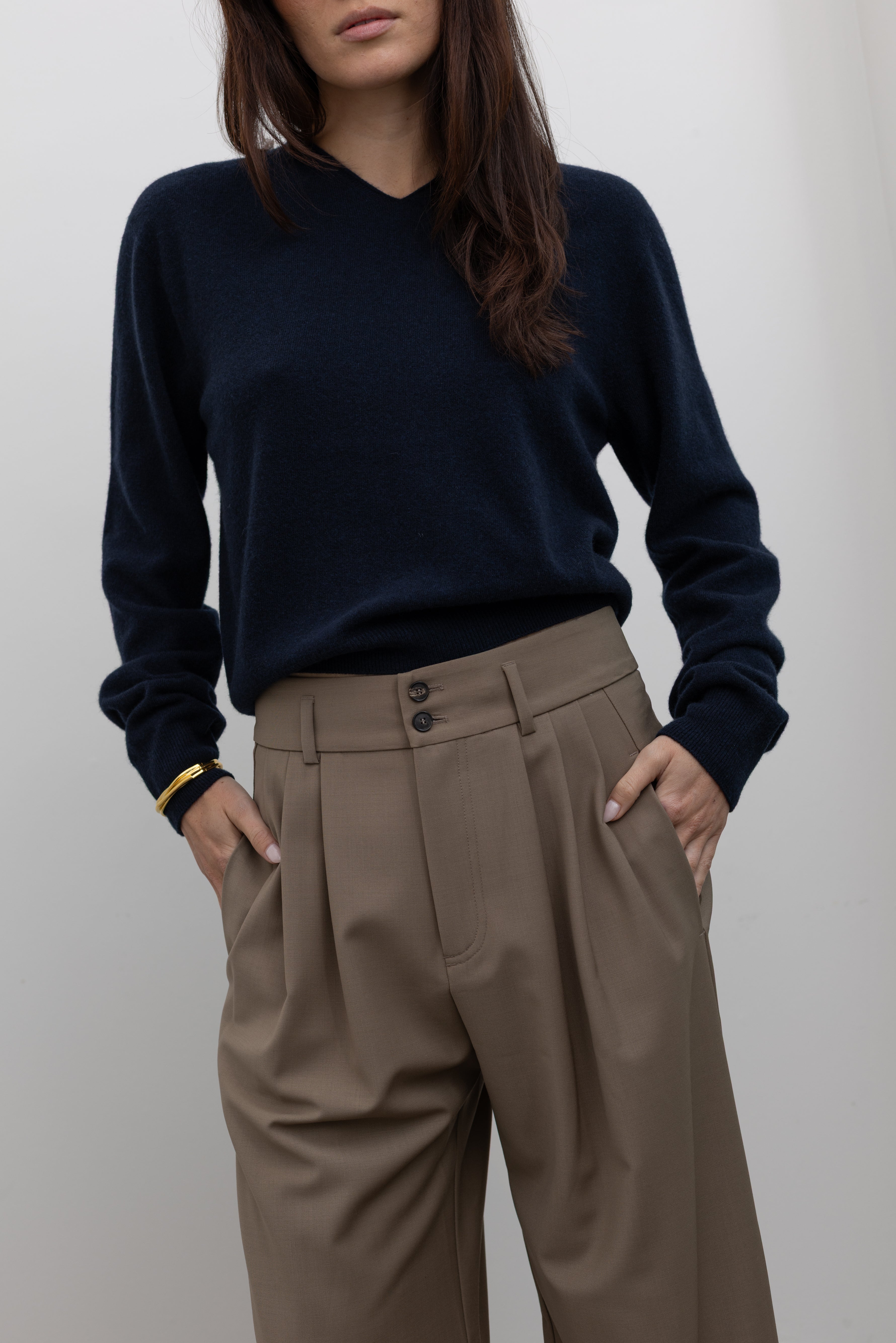 Navy Cashmere Blend V-Neck Knit Sweater