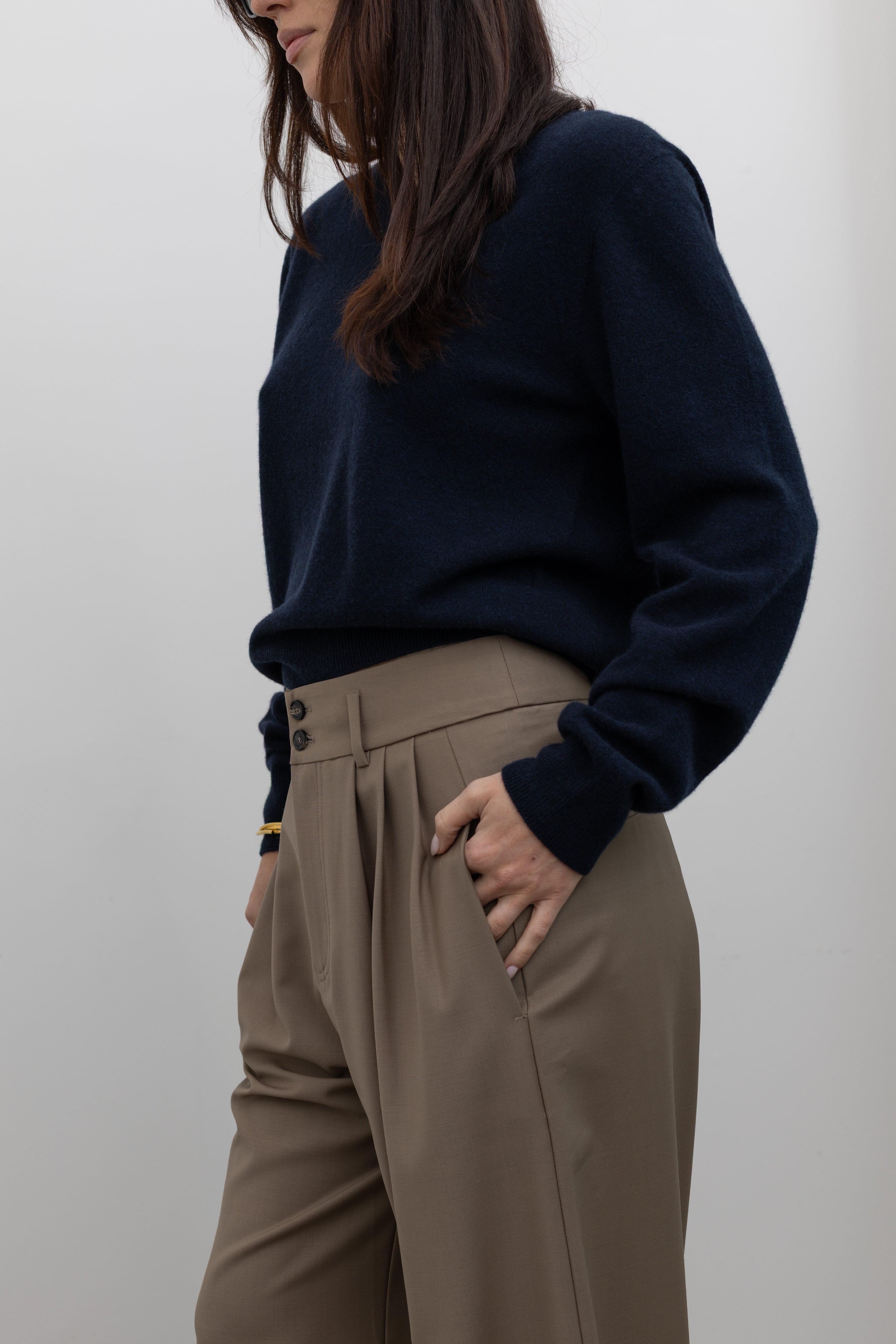 Navy Cashmere Blend V-Neck Knit Sweater