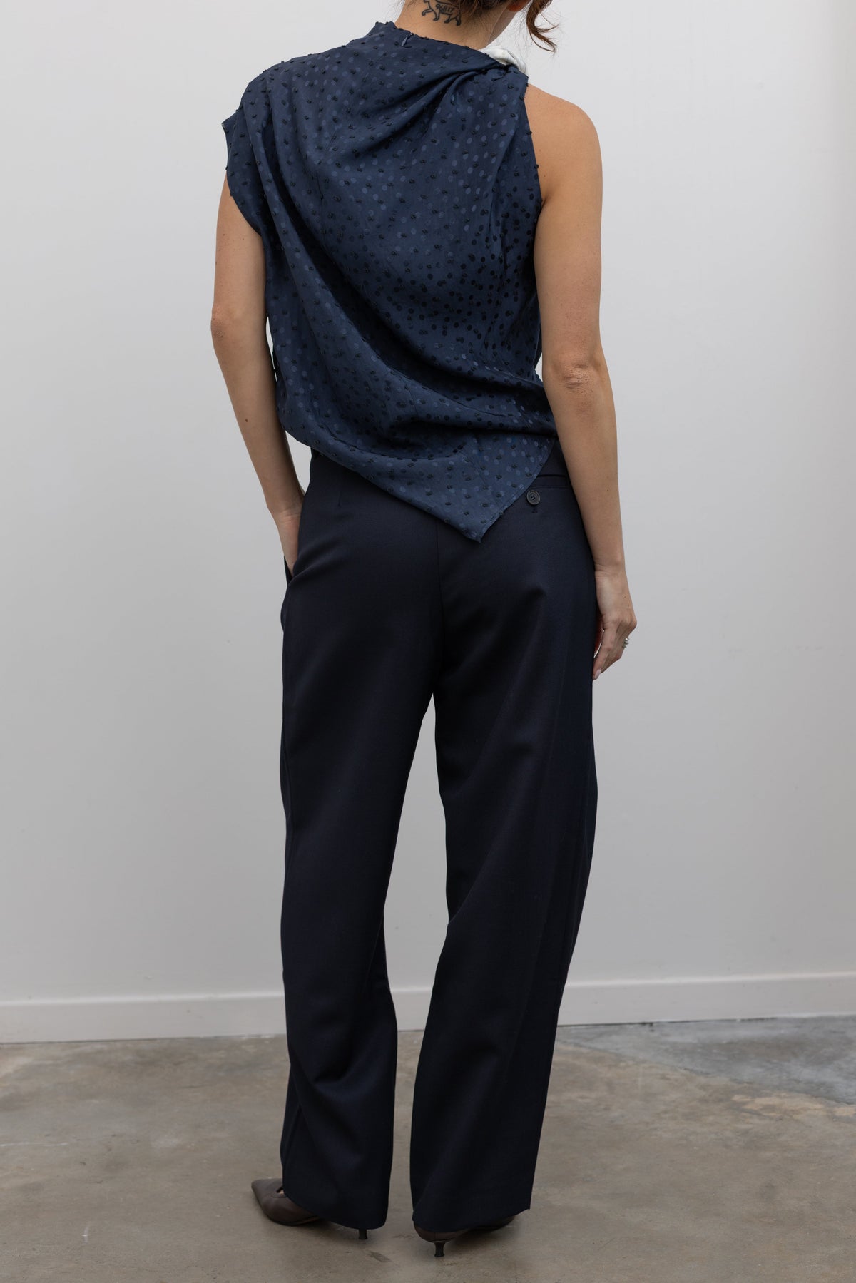 Polka Dot Satin Twist Shoulder Top