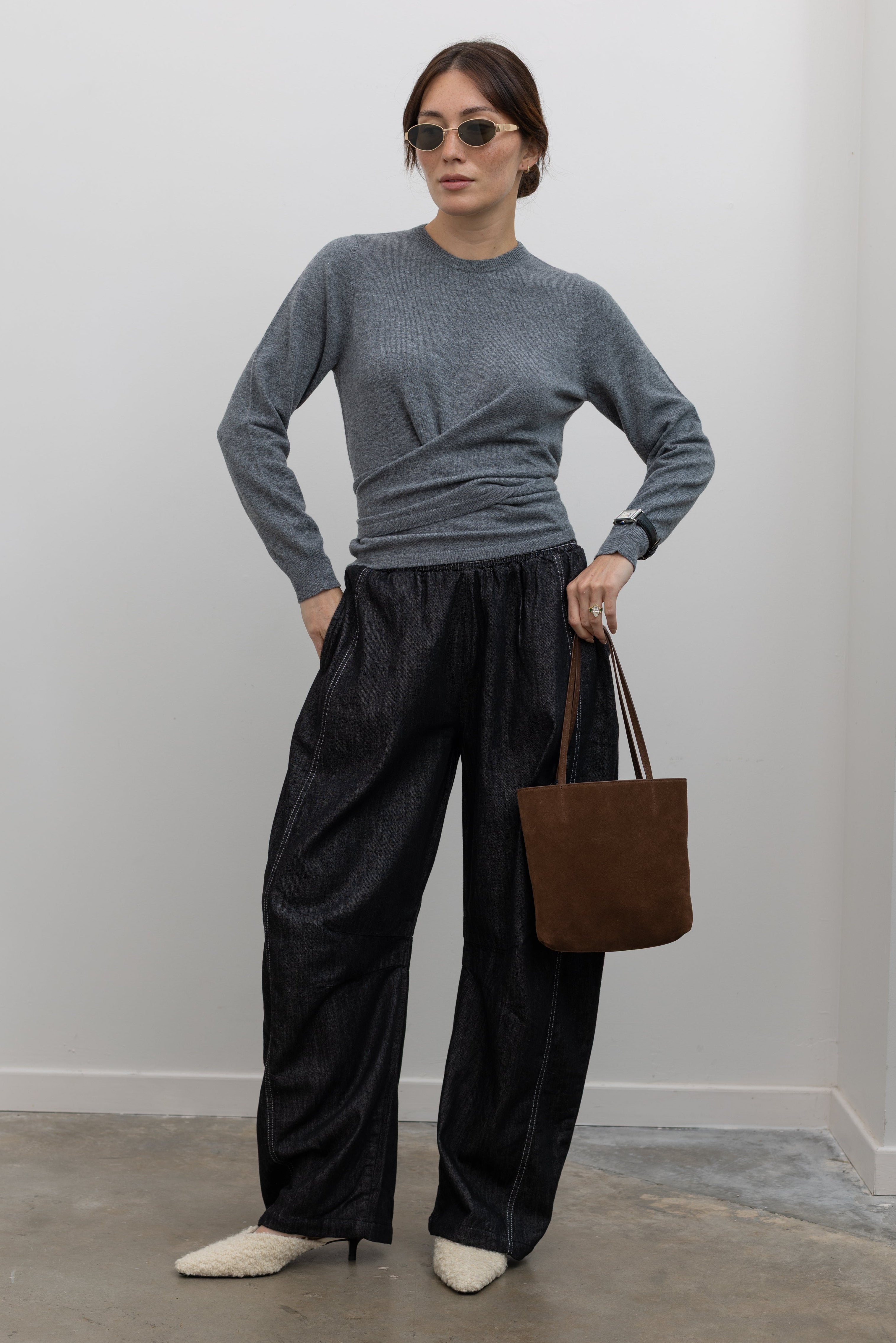Black Contrast Stitch Barrel Jeans