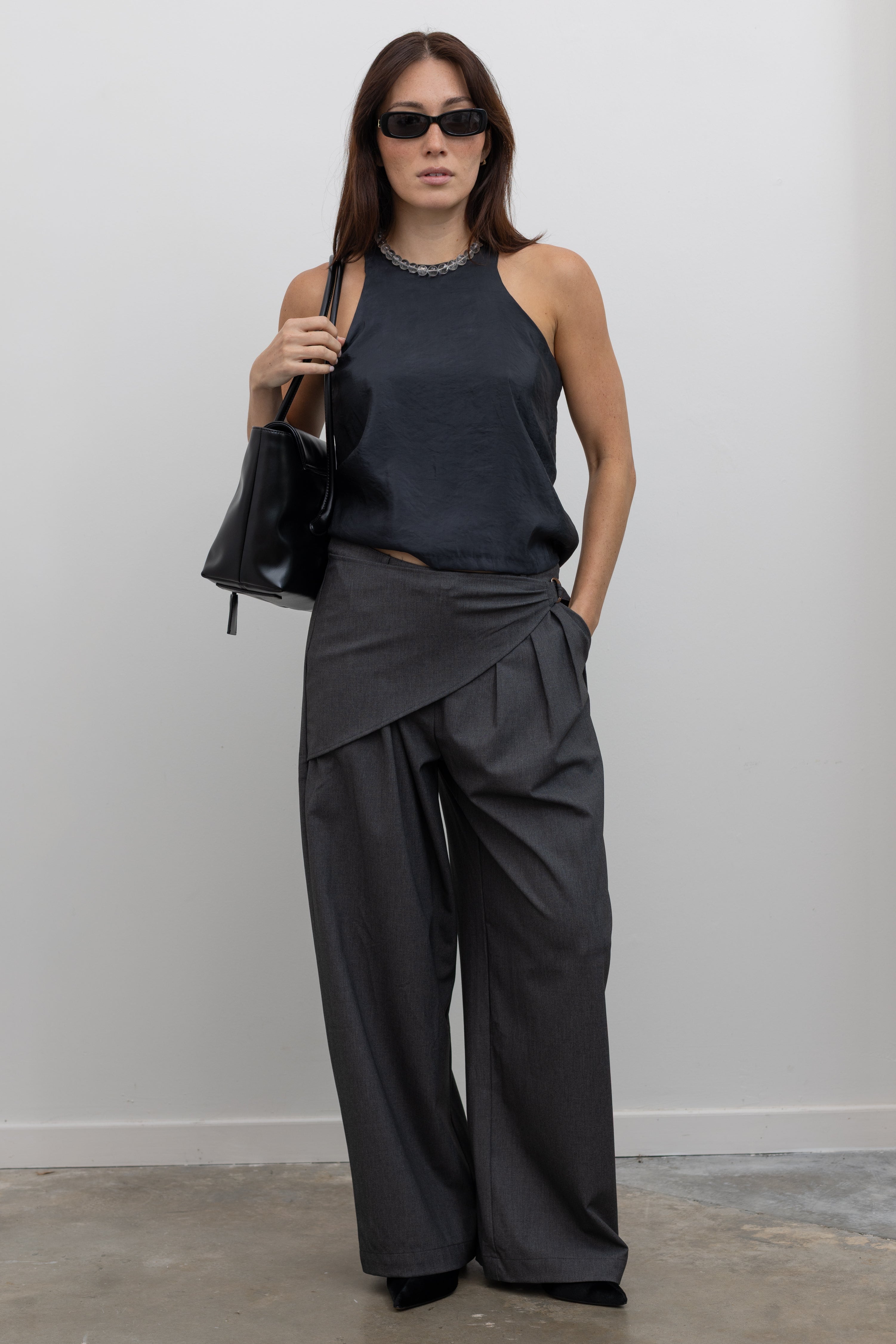 Charcoal Wrap Skirt Wide Leg Trousers