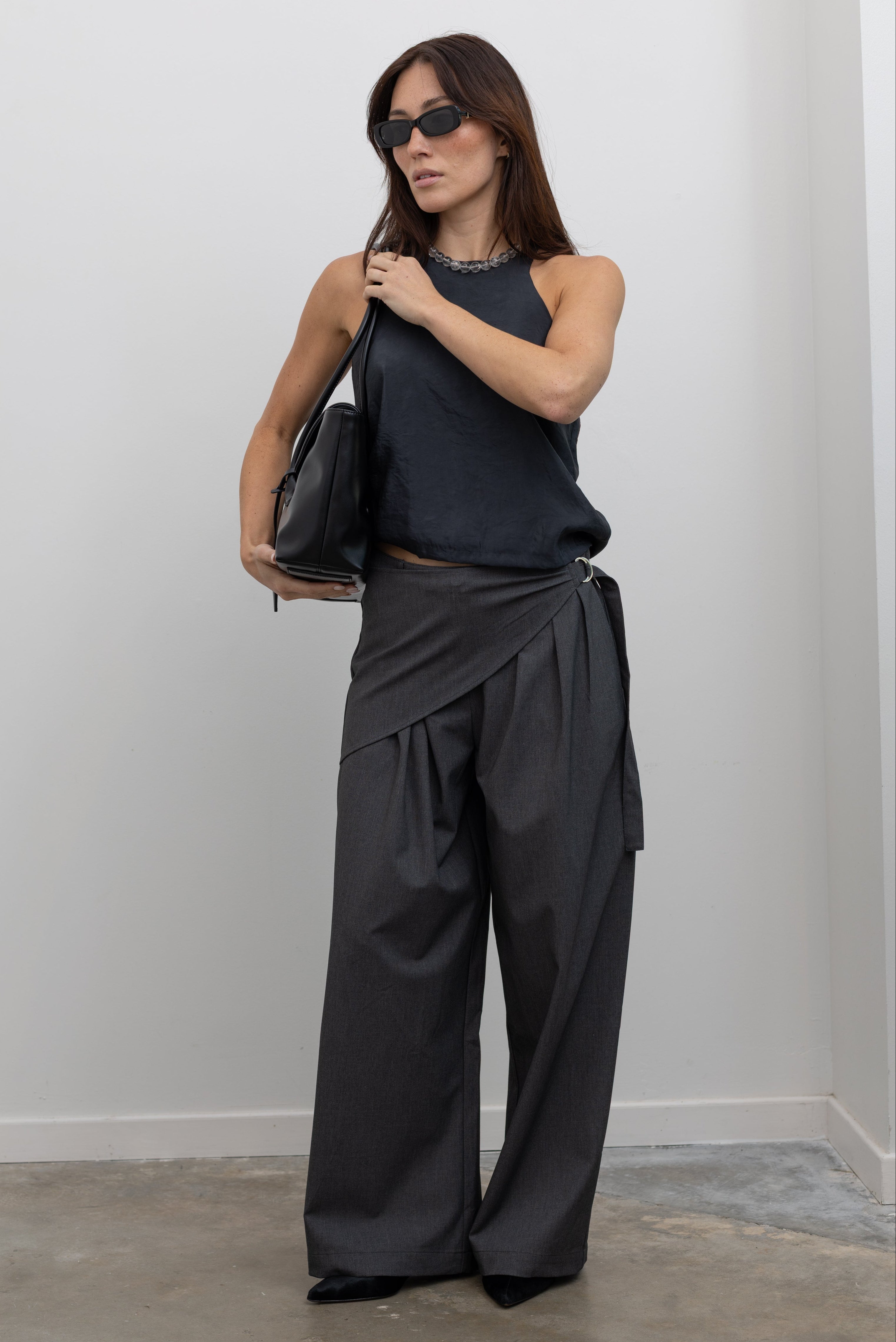 Charcoal Wrap Skirt Wide Leg Trousers