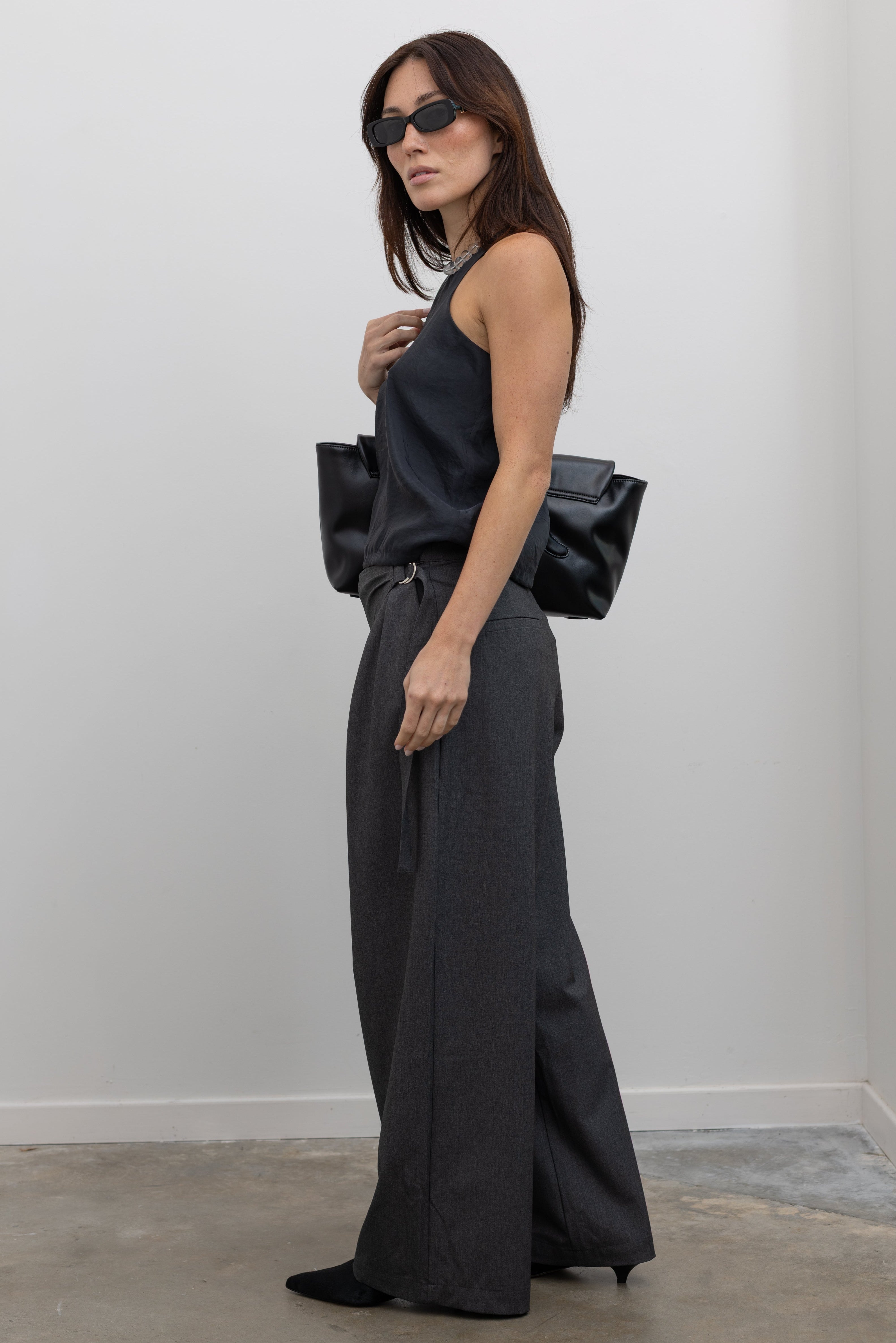 Charcoal Wrap Skirt Wide Leg Trousers