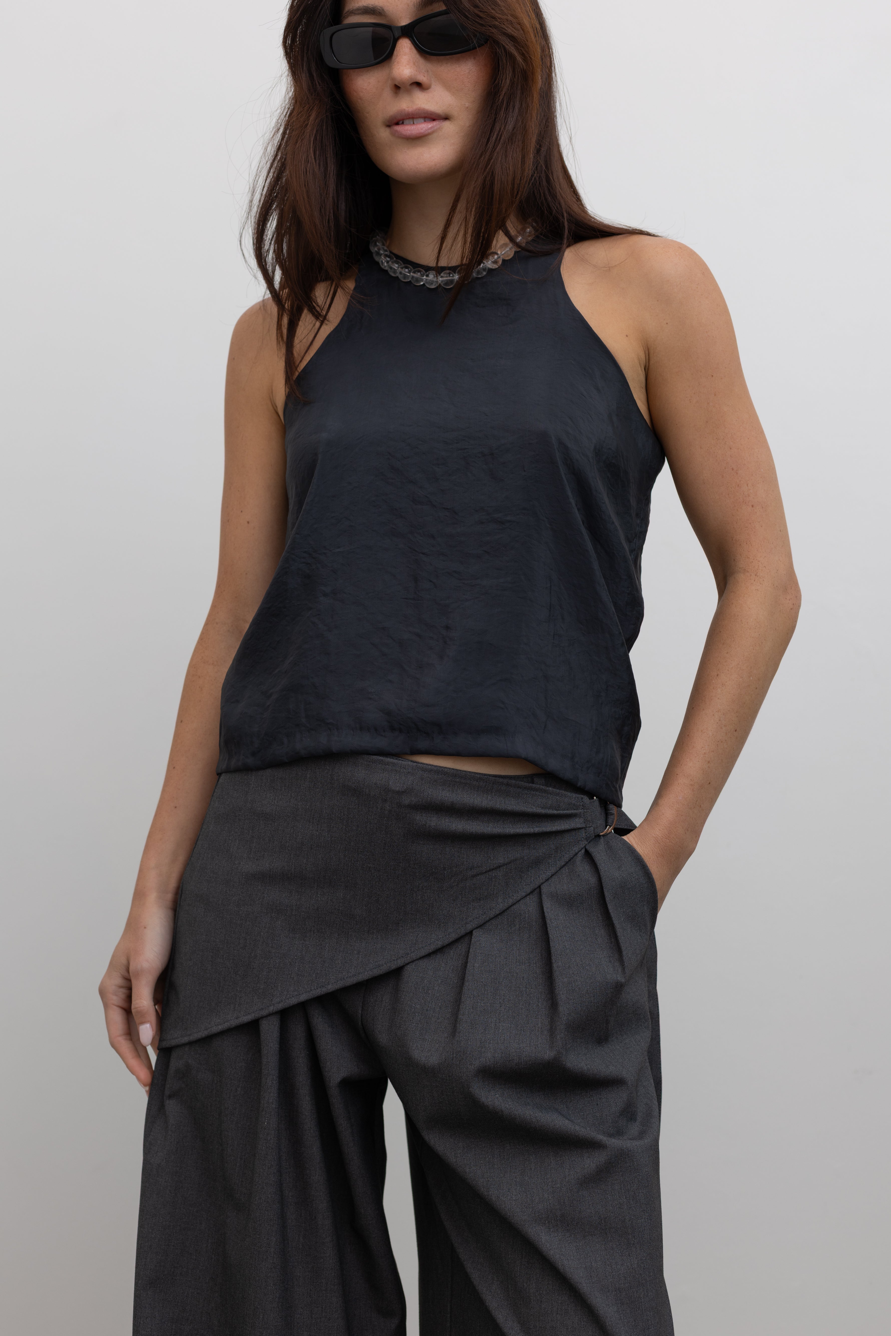 Charcoal Wrap Skirt Wide Leg Trousers